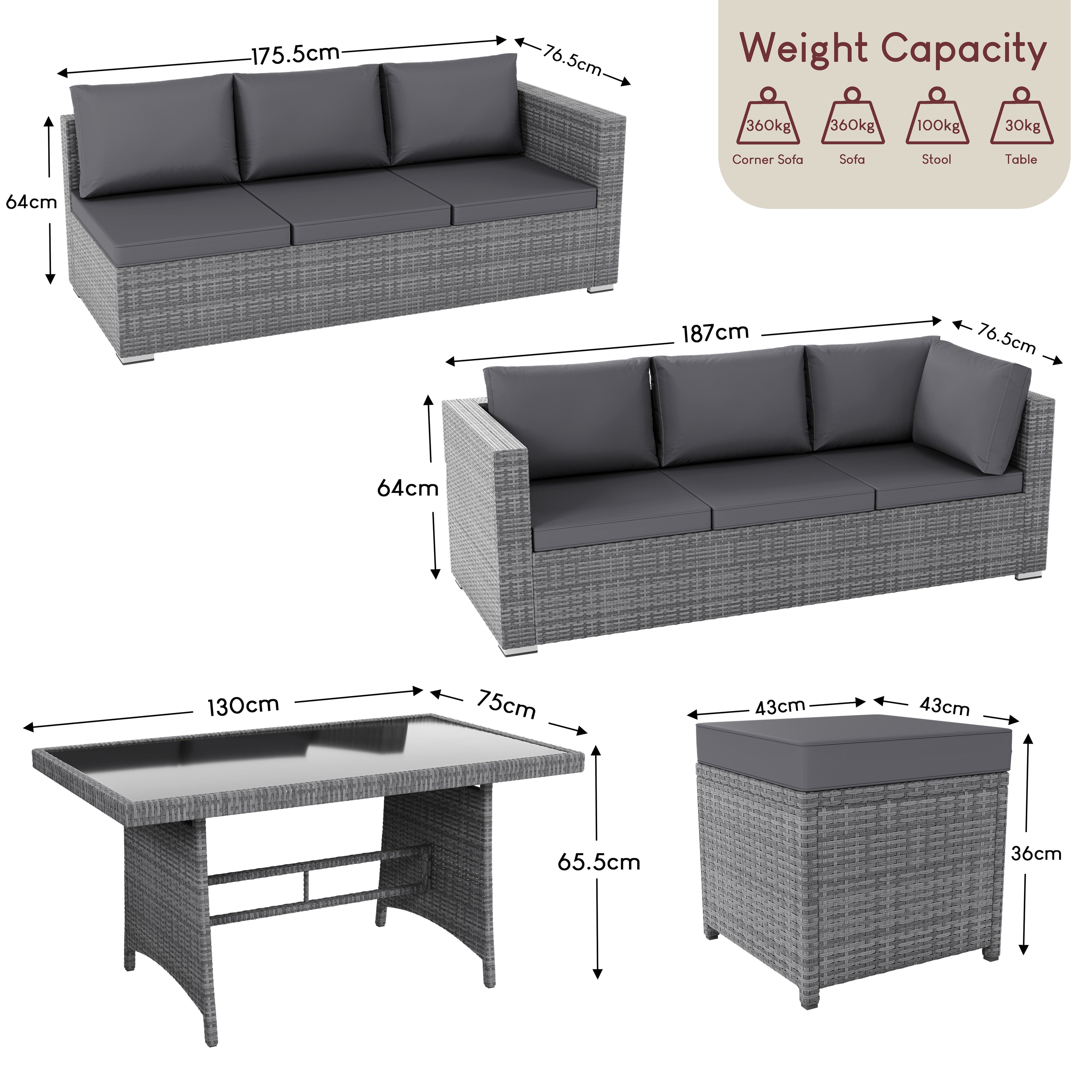 Belgrave 9 Seater Rattan Set, Grey