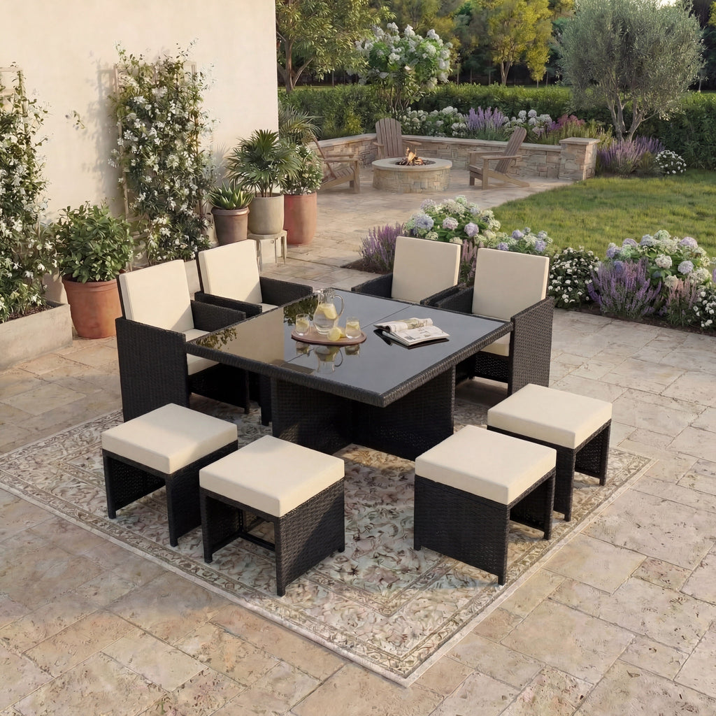 Cuba 8-Seater Rattan Set, Black