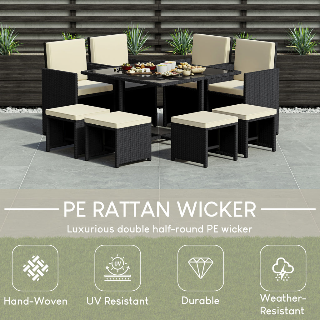 Cuba 8-Seater Rattan Set, Black