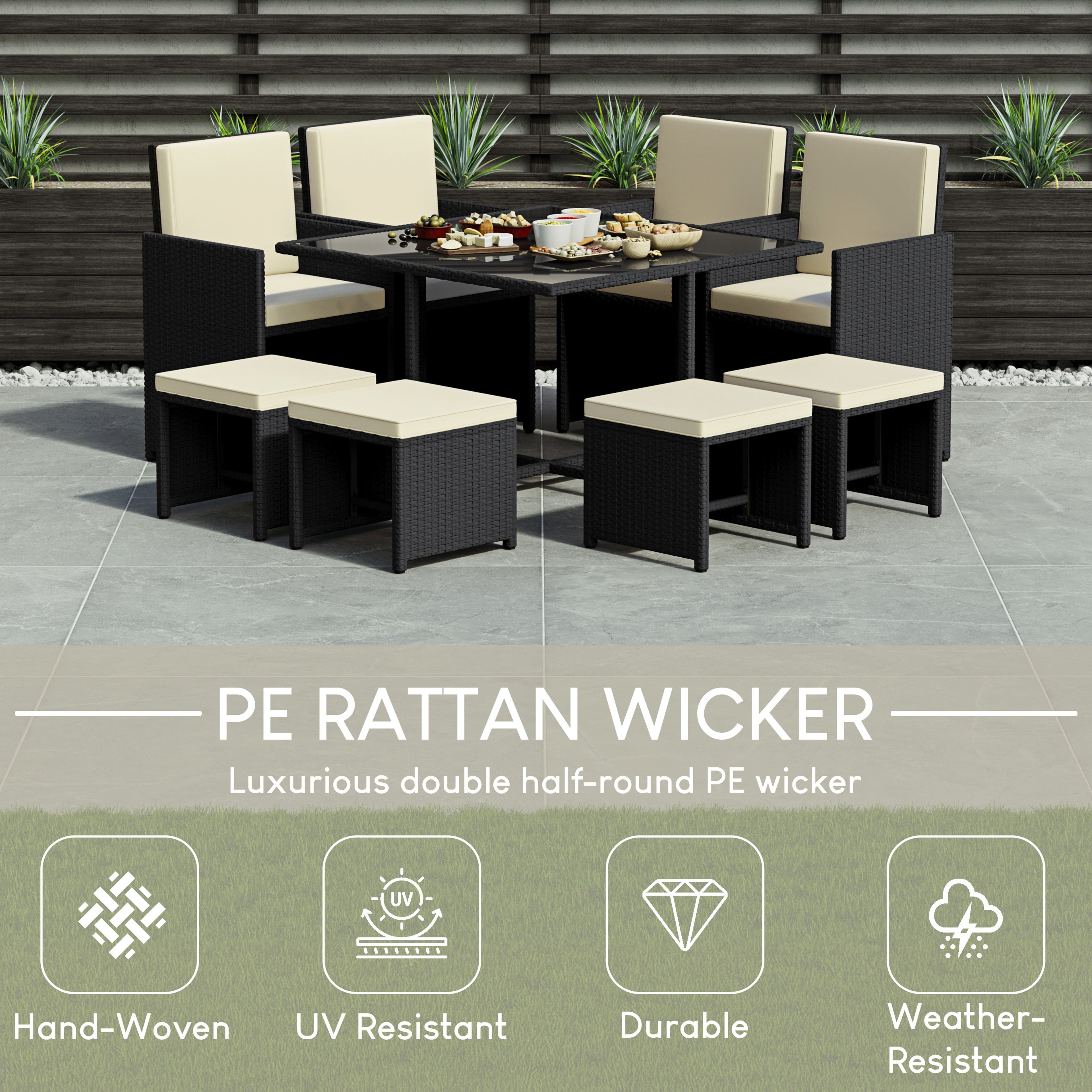 Cuba 8-Seater Rattan Set, Black