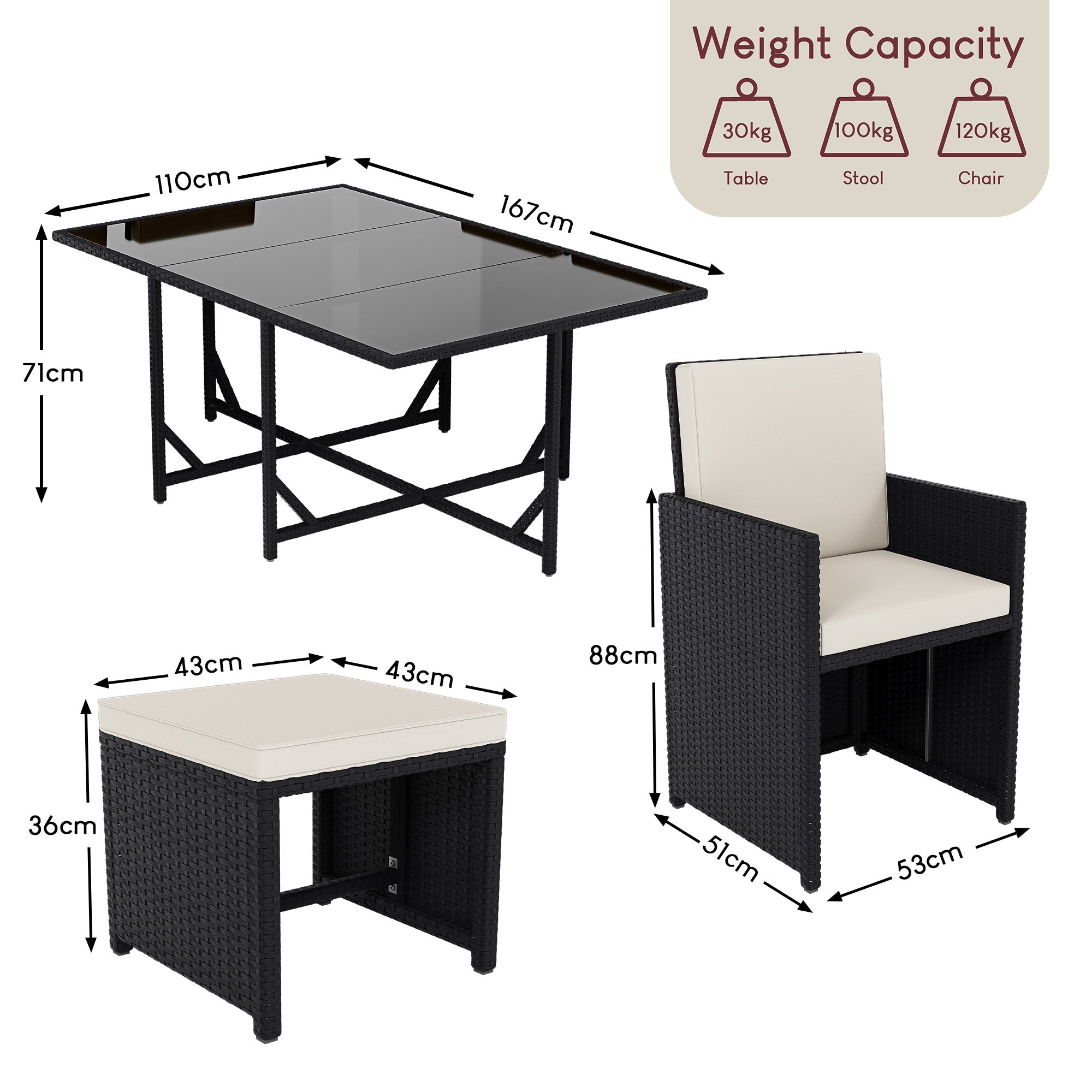 Cuba 8-Seater Rattan Set, Black