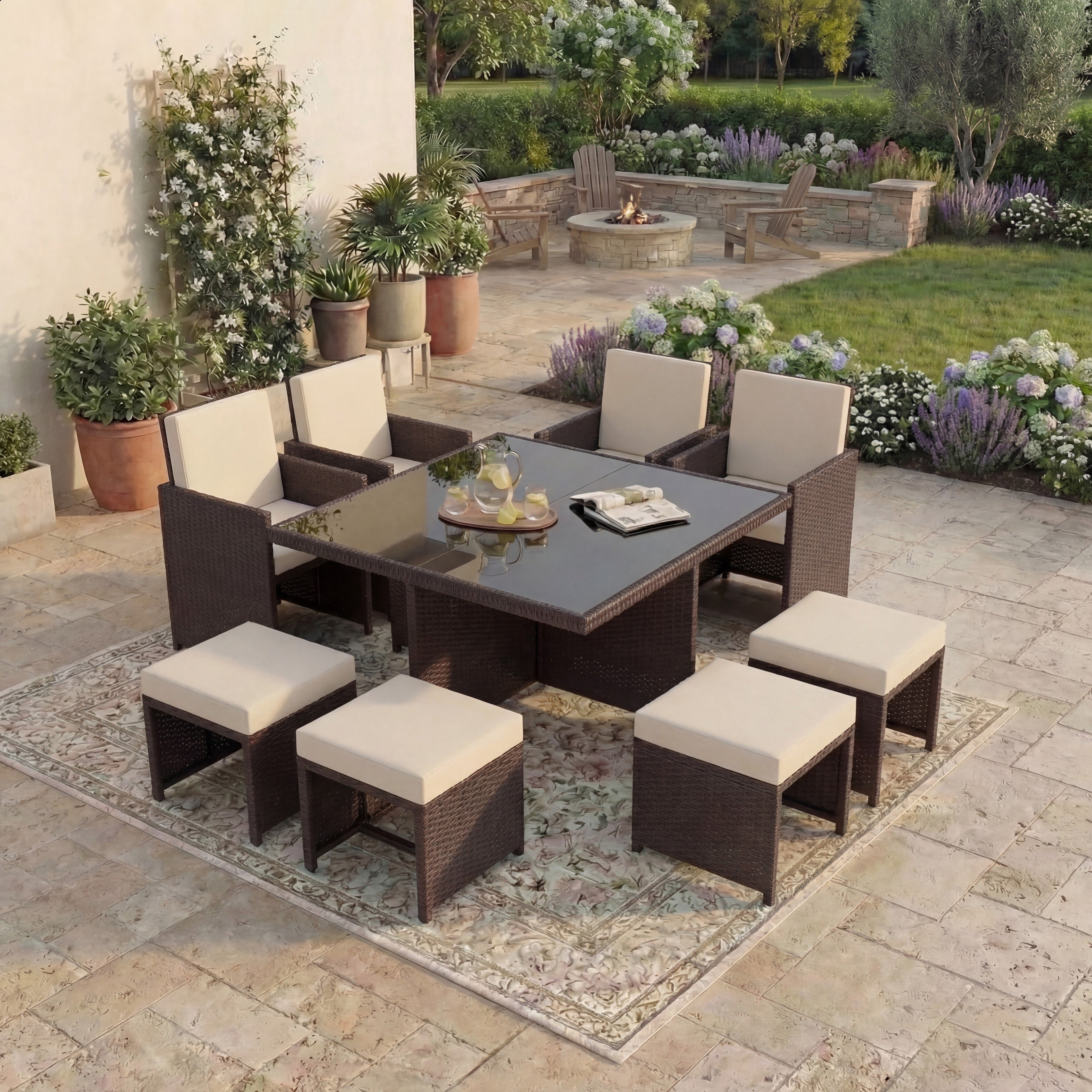 Cuba 8-Seater Rattan Set, Brown