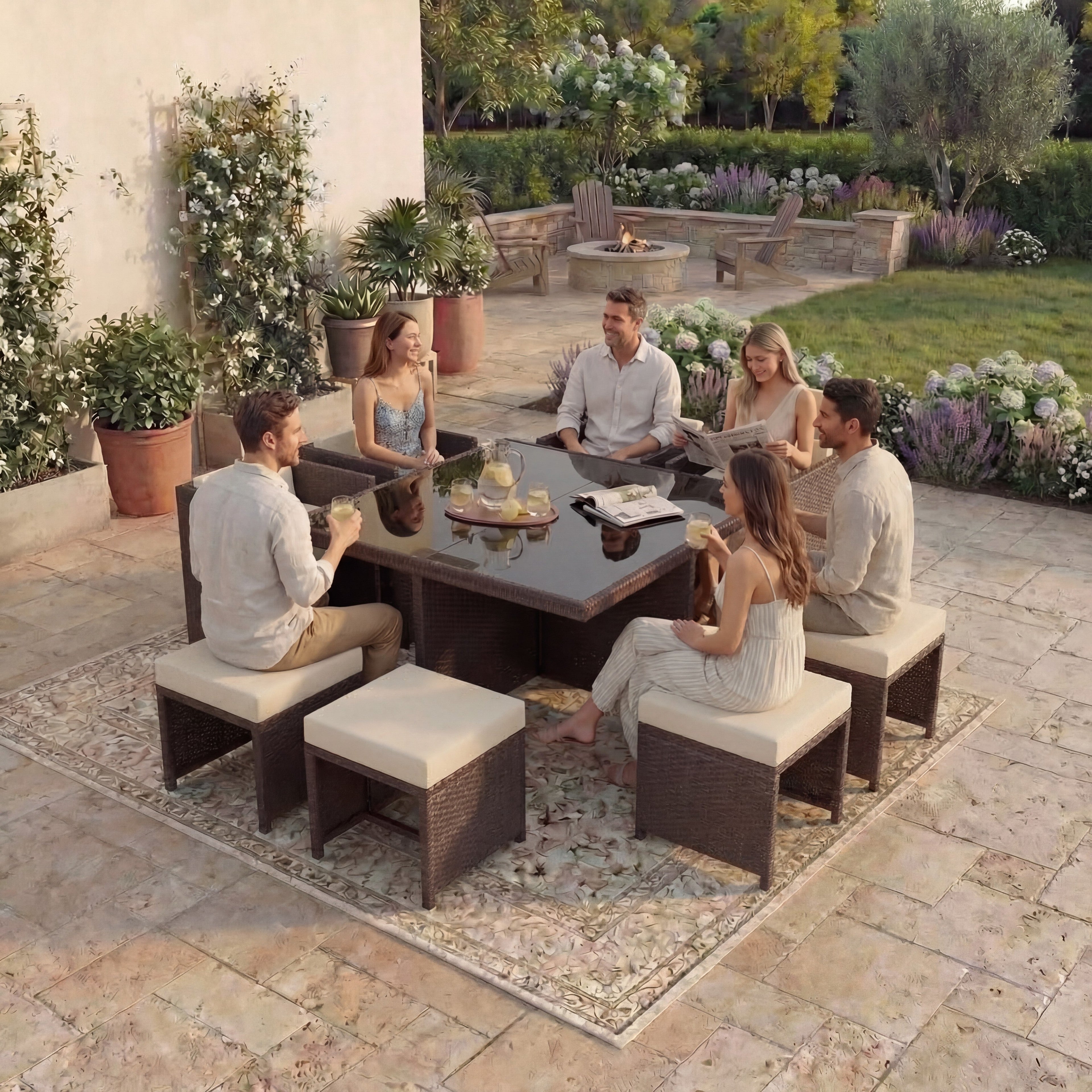 Cuba 8-Seater Rattan Set, Brown
