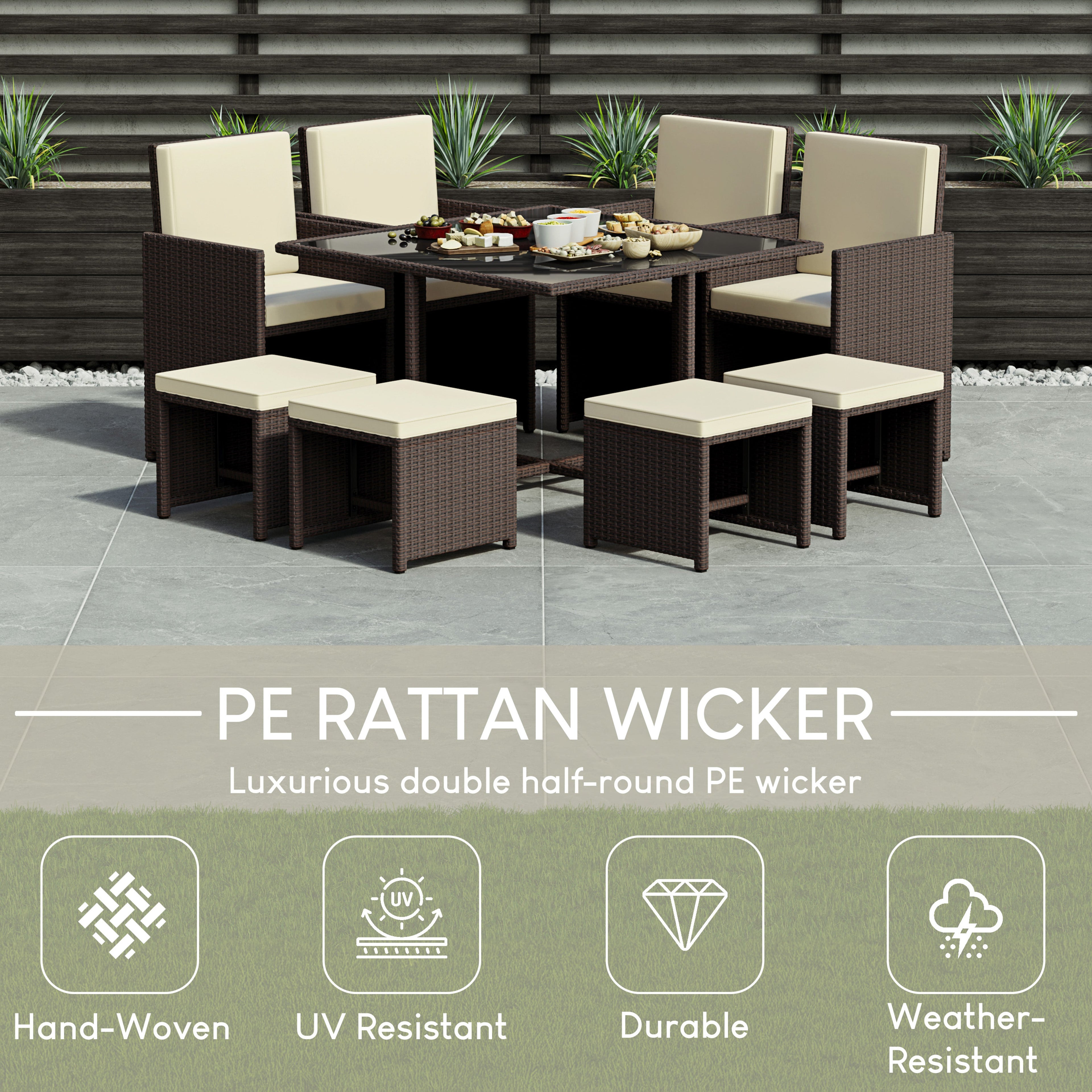 Cuba 8-Seater Rattan Set, Brown