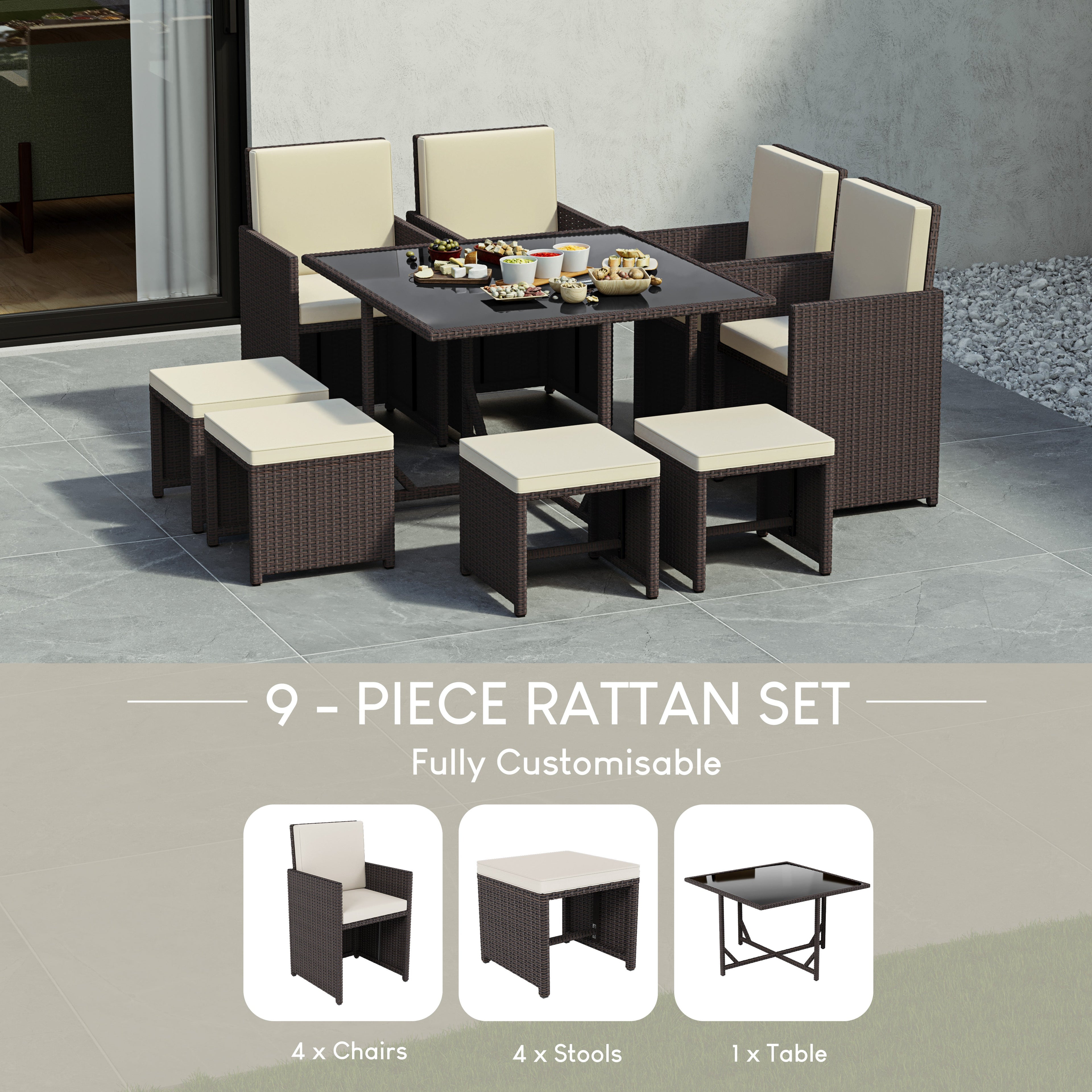 Cuba 8-Seater Rattan Set, Brown