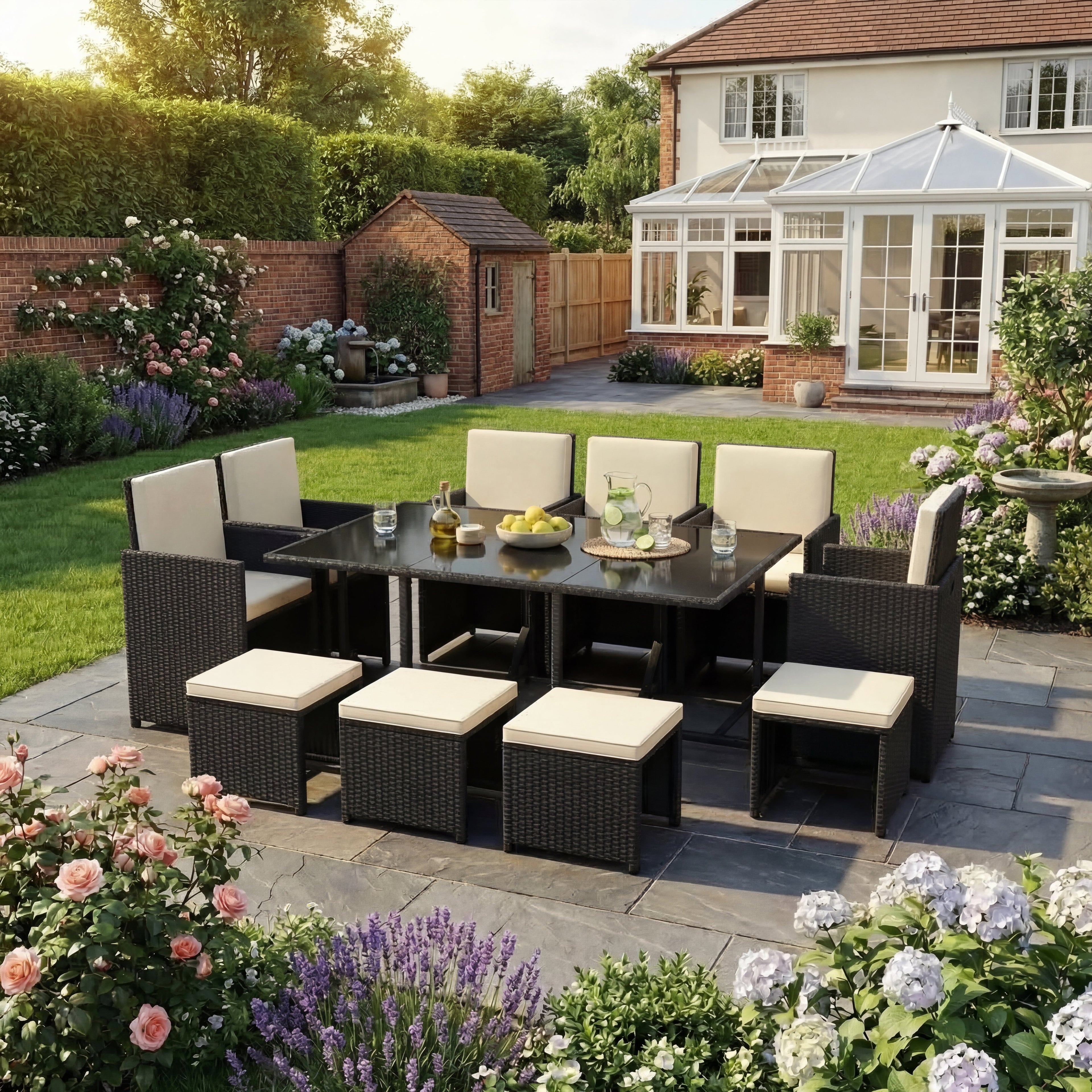 Cuba 10-Seater Rattan Set, Black