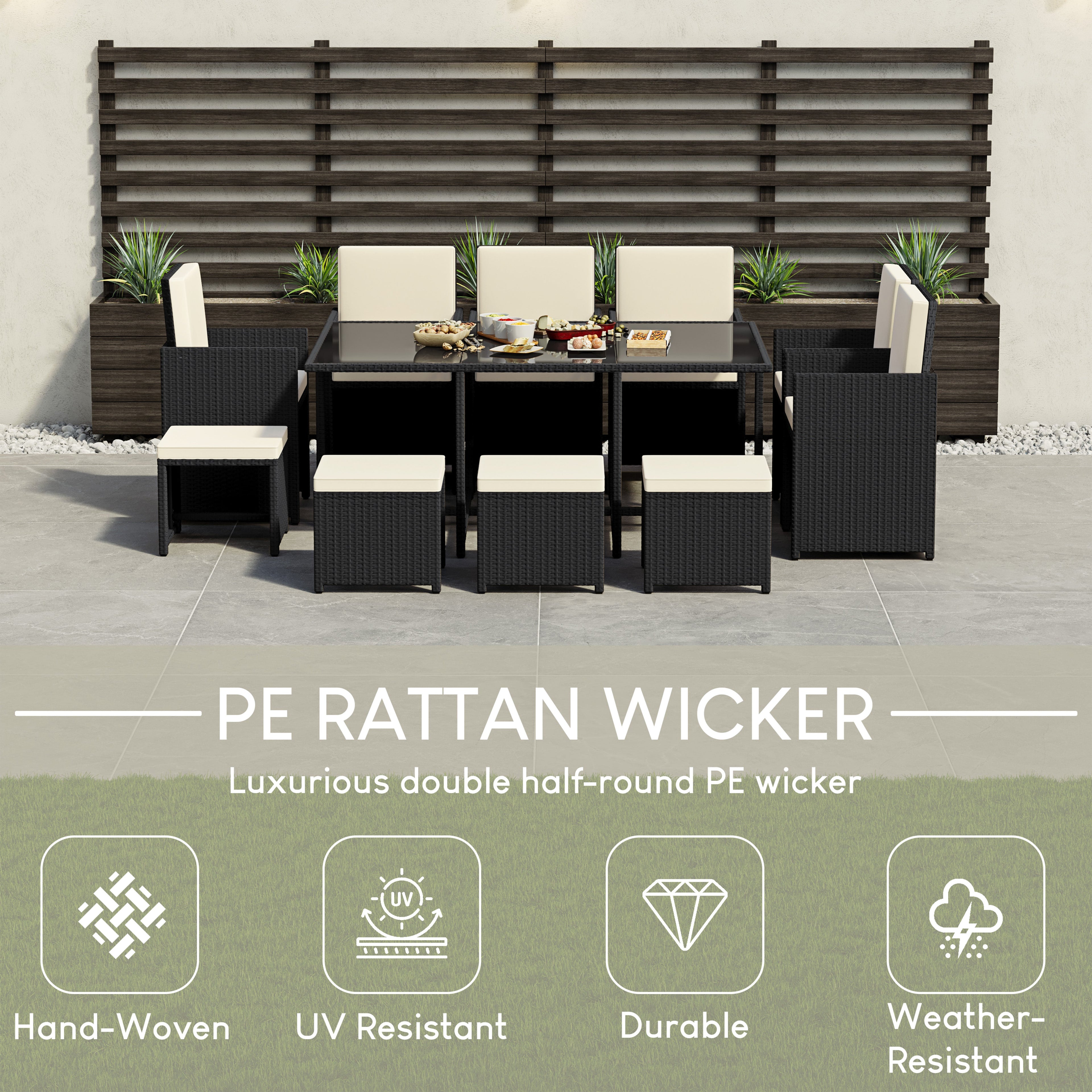 Cuba 10-Seater Rattan Set, Black