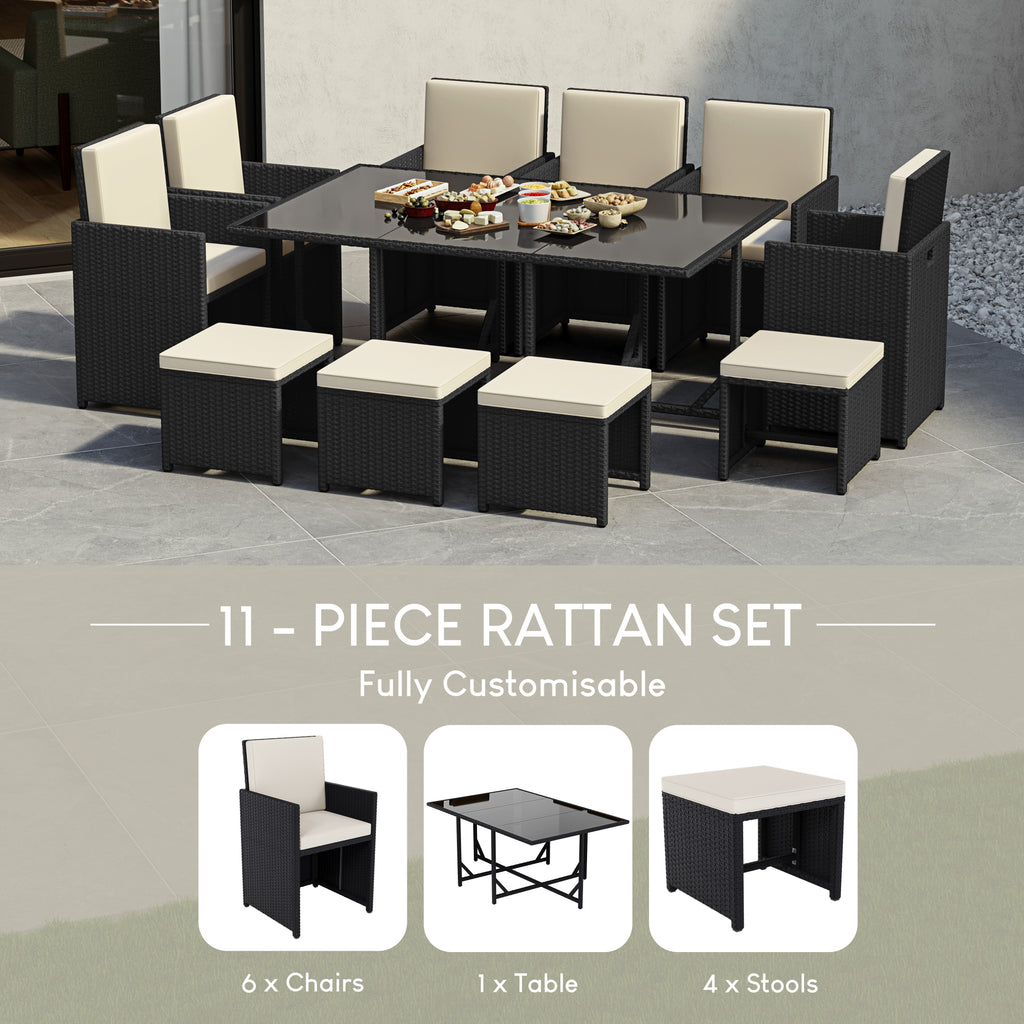 Cuba 10-Seater Rattan Set, Black