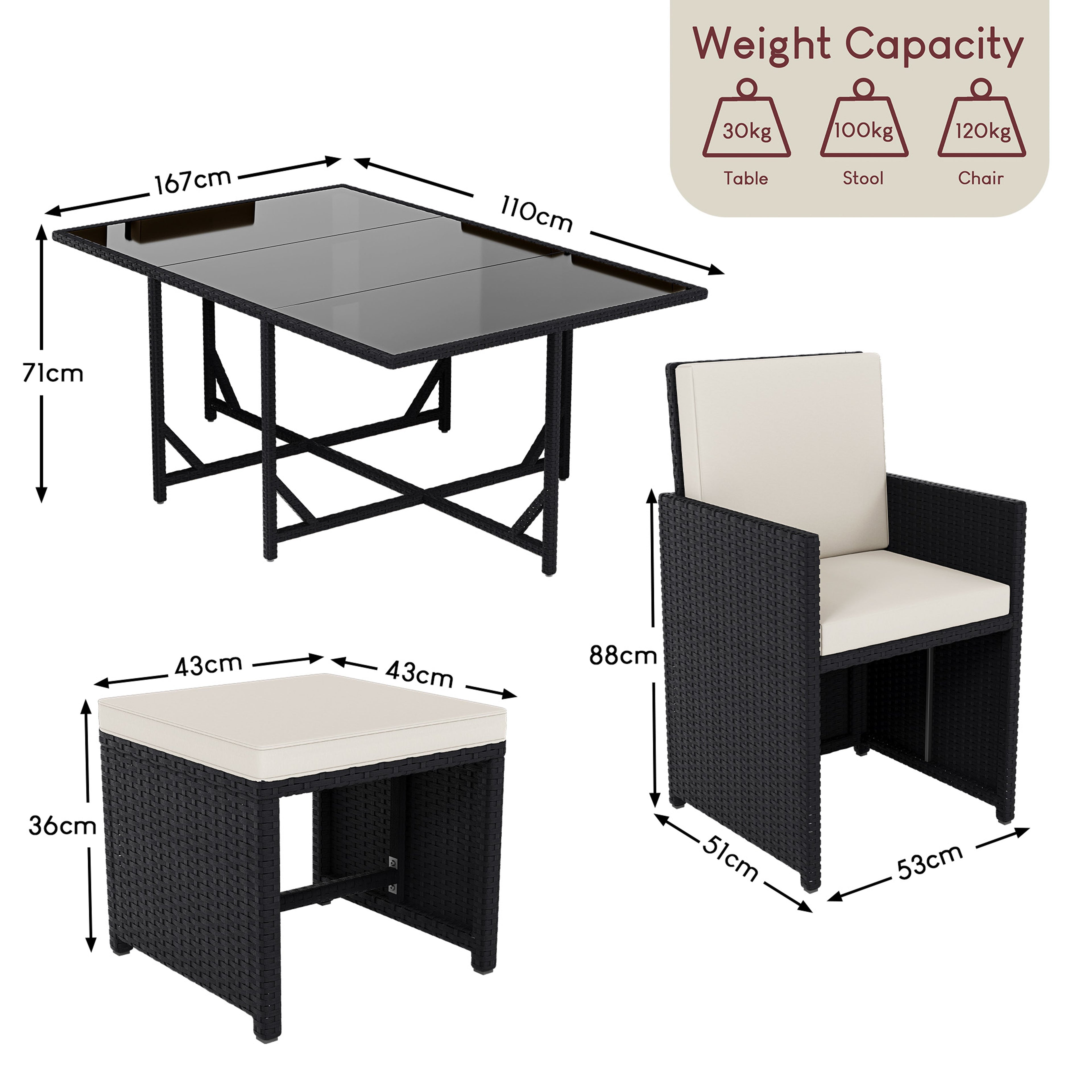 Cuba 10-Seater Rattan Set, Black