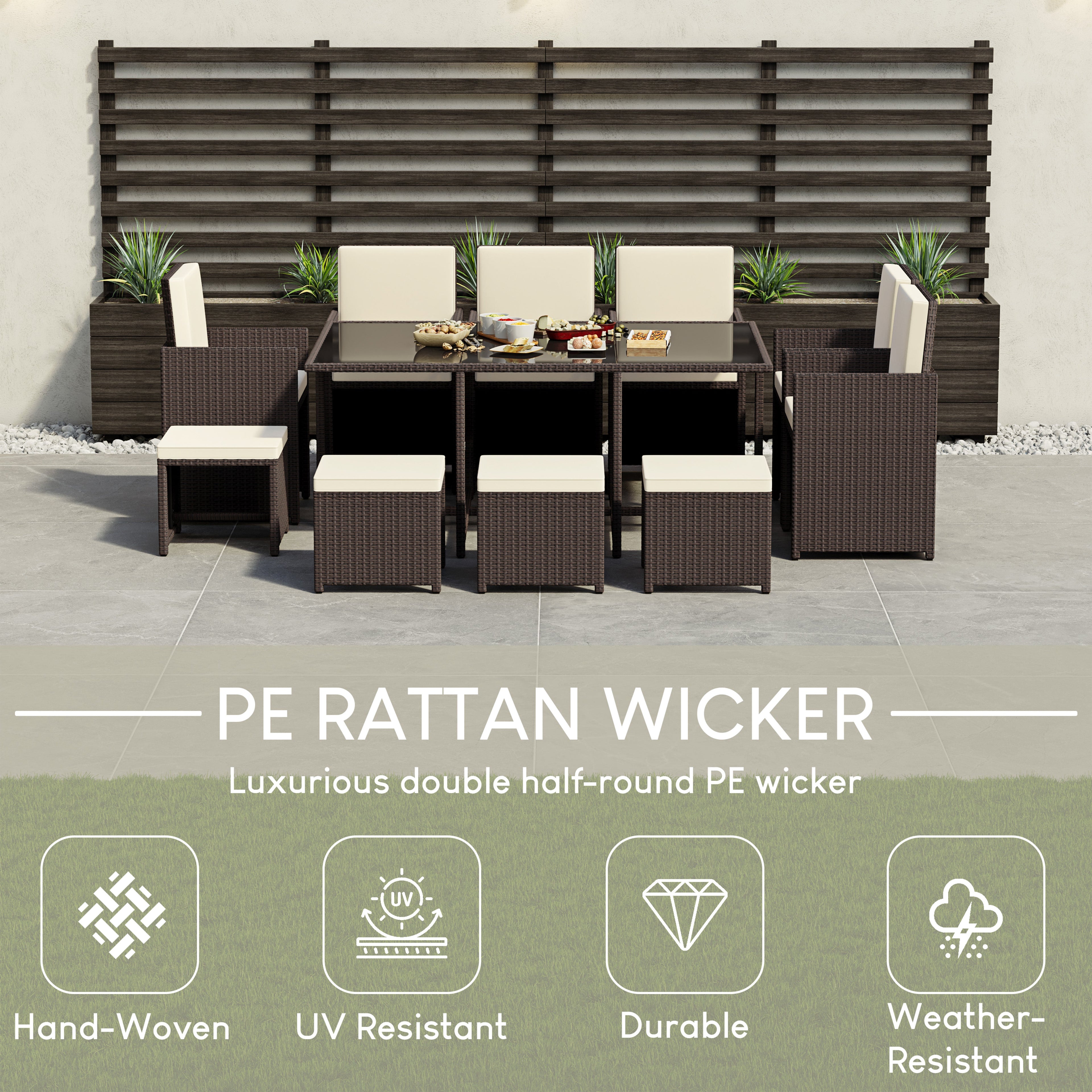 Cuba 10-Seater Rattan Set, Brown