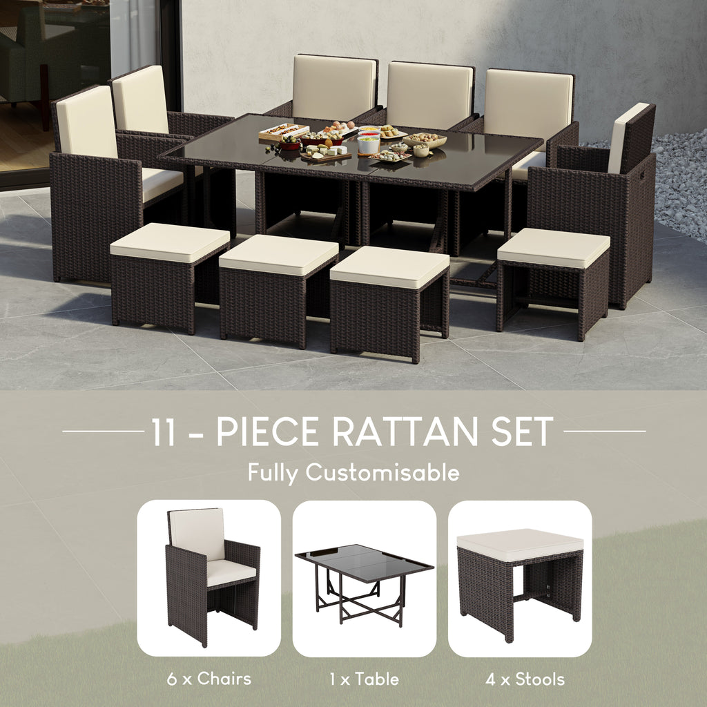 Cuba 10-Seater Rattan Set, Brown