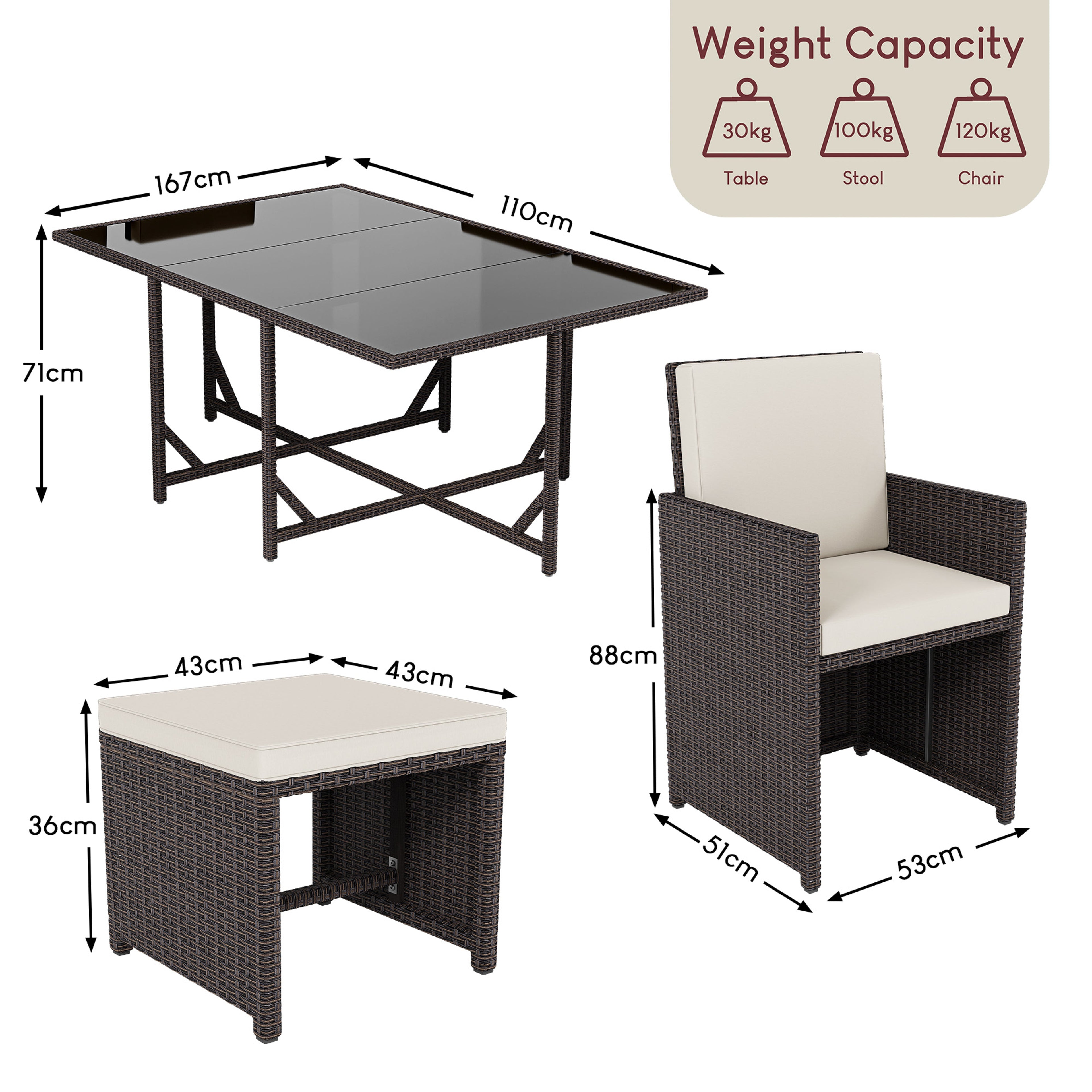 Cuba 10-Seater Rattan Set, Brown