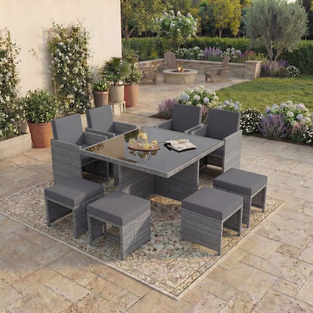 Cuba 8-Seater Rattan Set, Grey