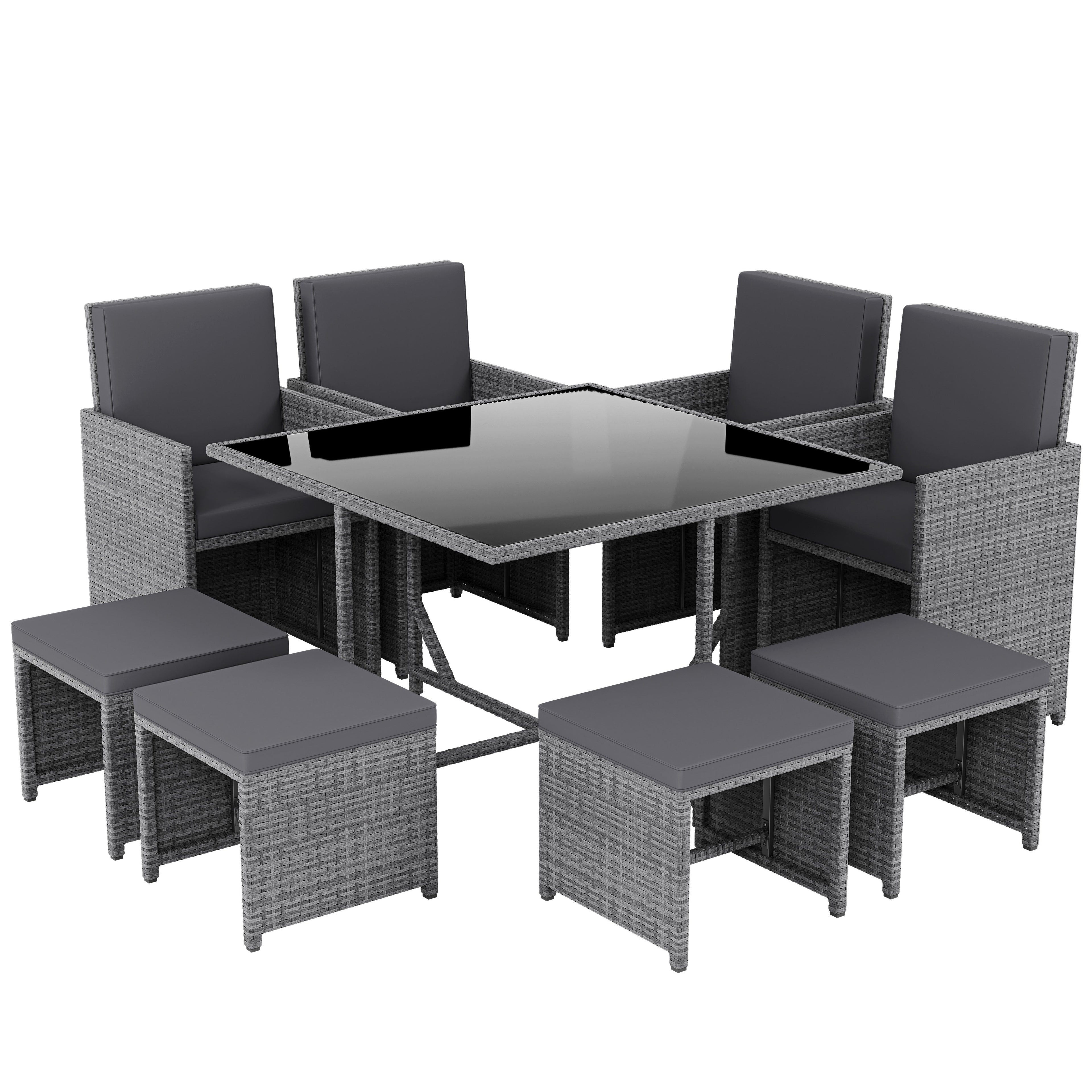 Cuba 8-Seater Rattan Set, Grey
