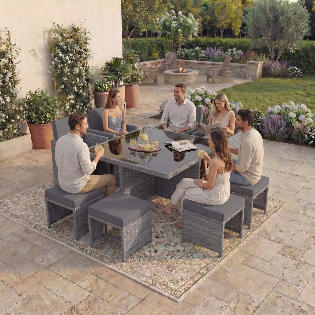 Cuba 8-Seater Rattan Set, Grey