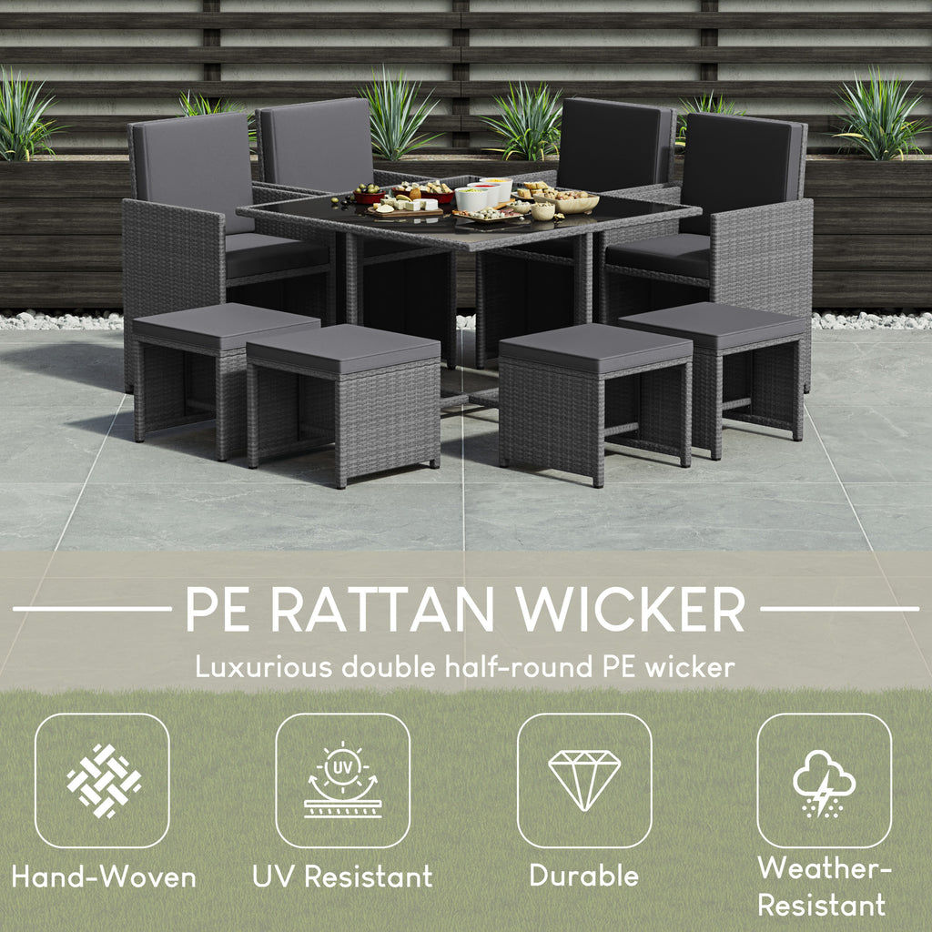 Cuba 8-Seater Rattan Set, Grey