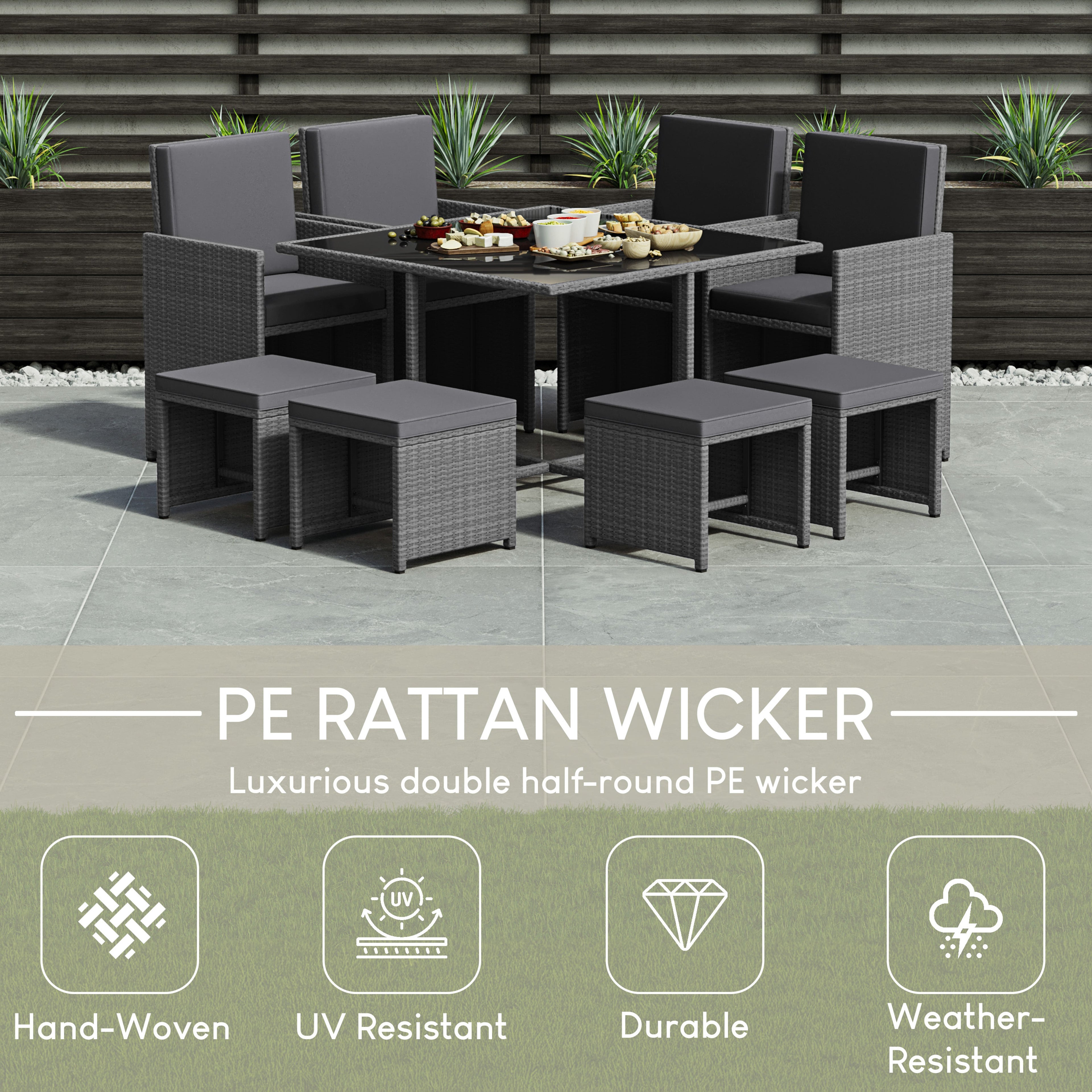 Cuba 8-Seater Rattan Set, Grey