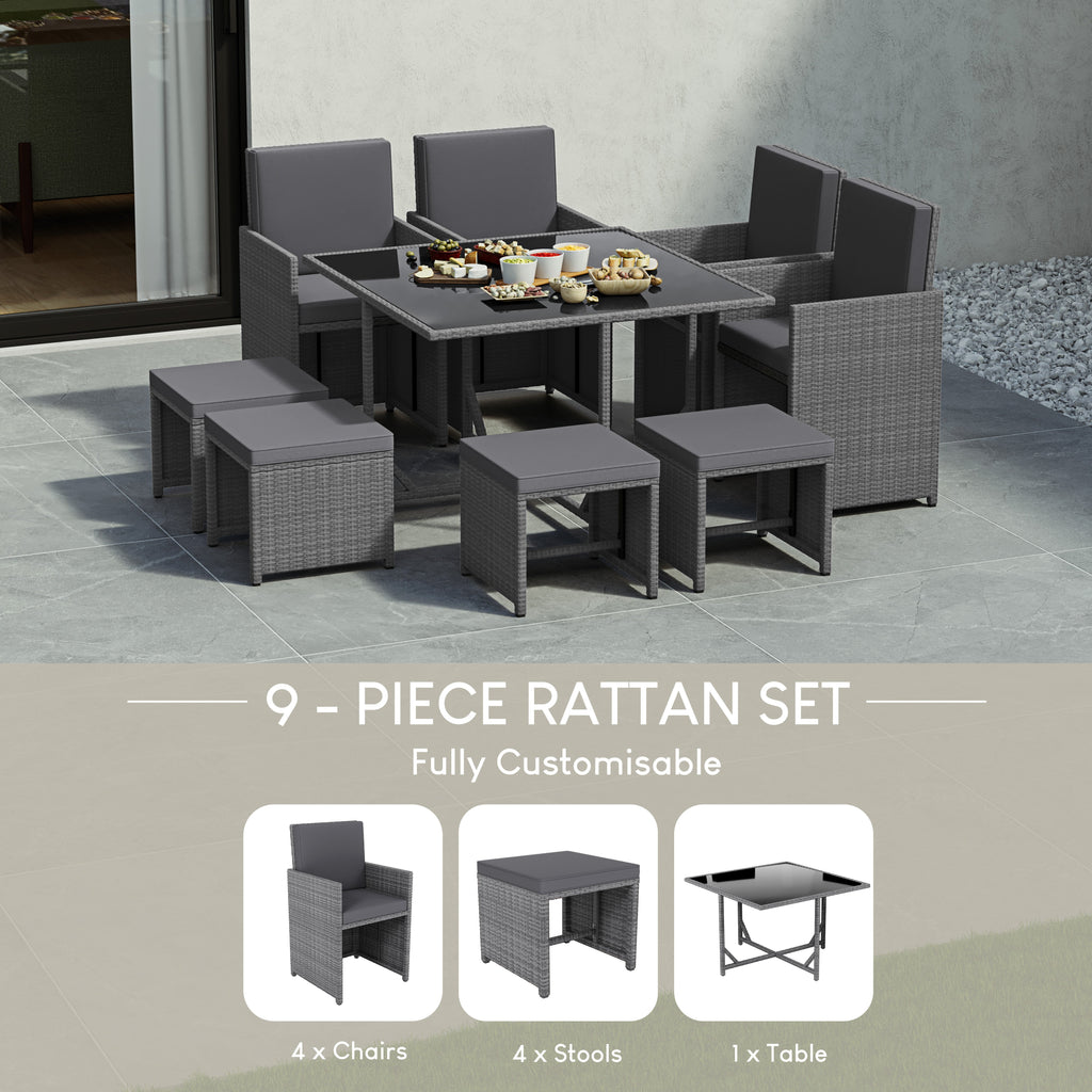 Cuba 8-Seater Rattan Set, Grey