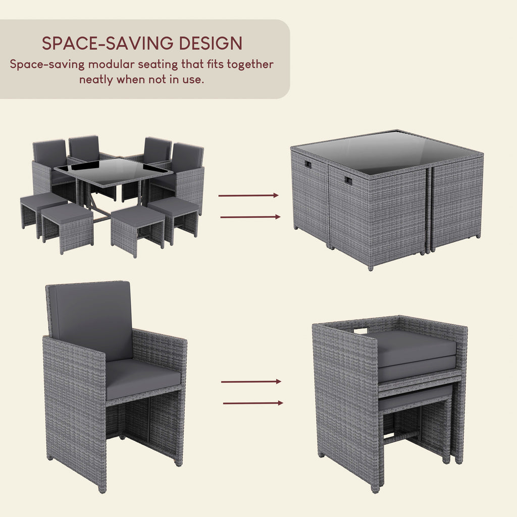 Cuba 8-Seater Rattan Set, Grey