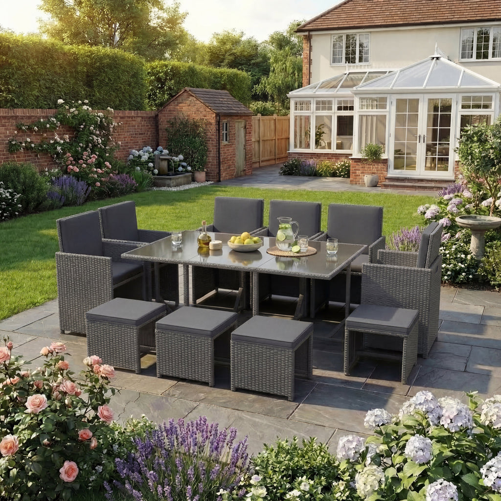 Cuba 10-Seater Rattan Set, Grey