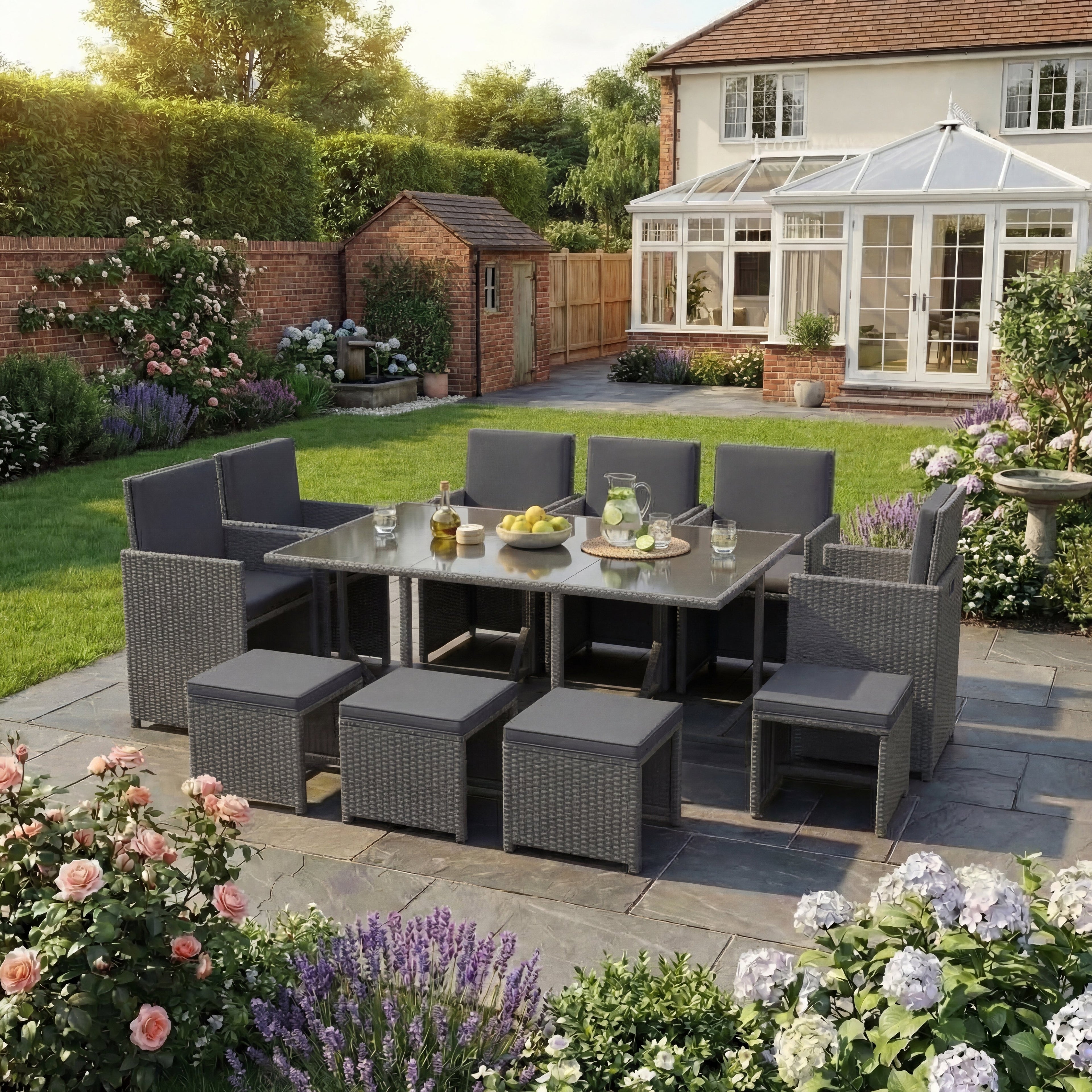 Cuba 10-Seater Rattan Set, Grey