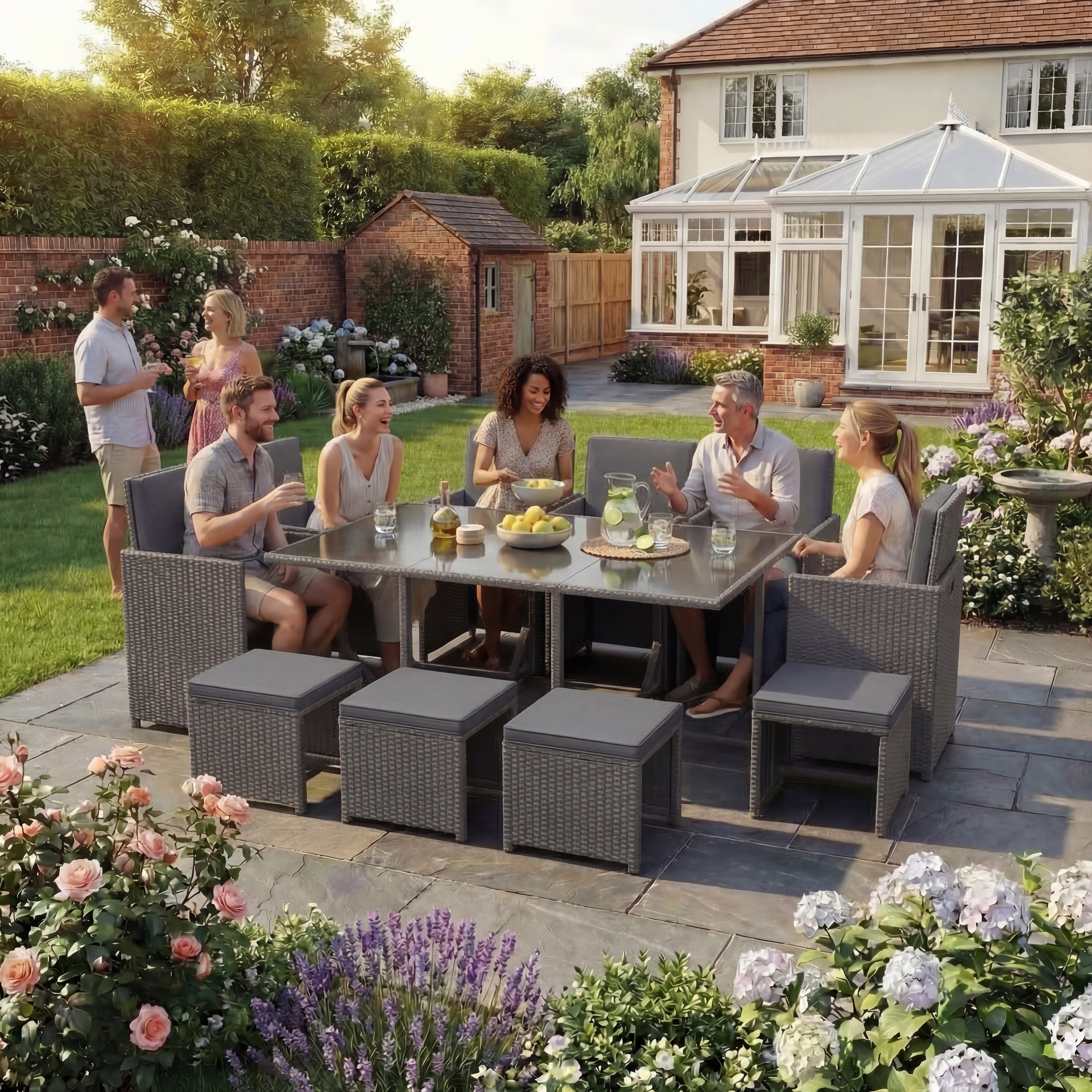 Cuba 10-Seater Rattan Set, Grey