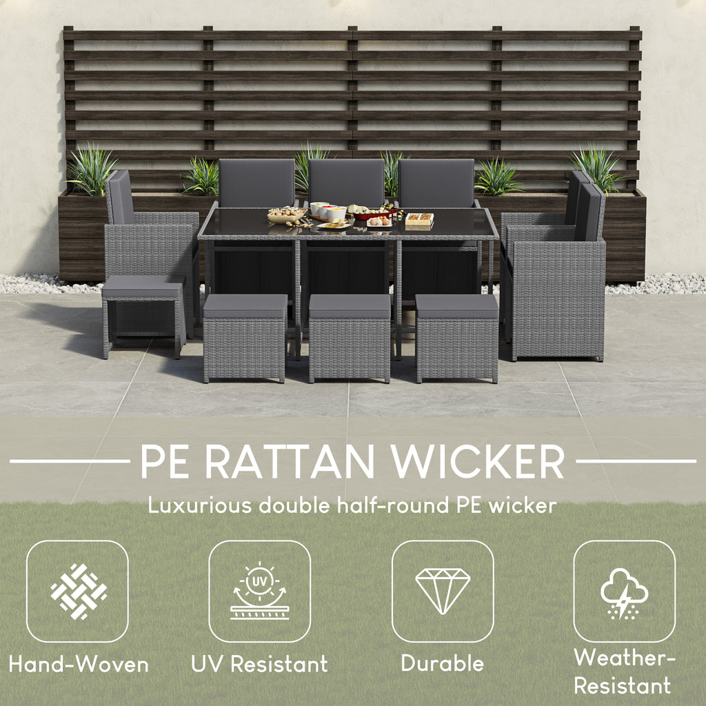 Cuba 10-Seater Rattan Set, Grey