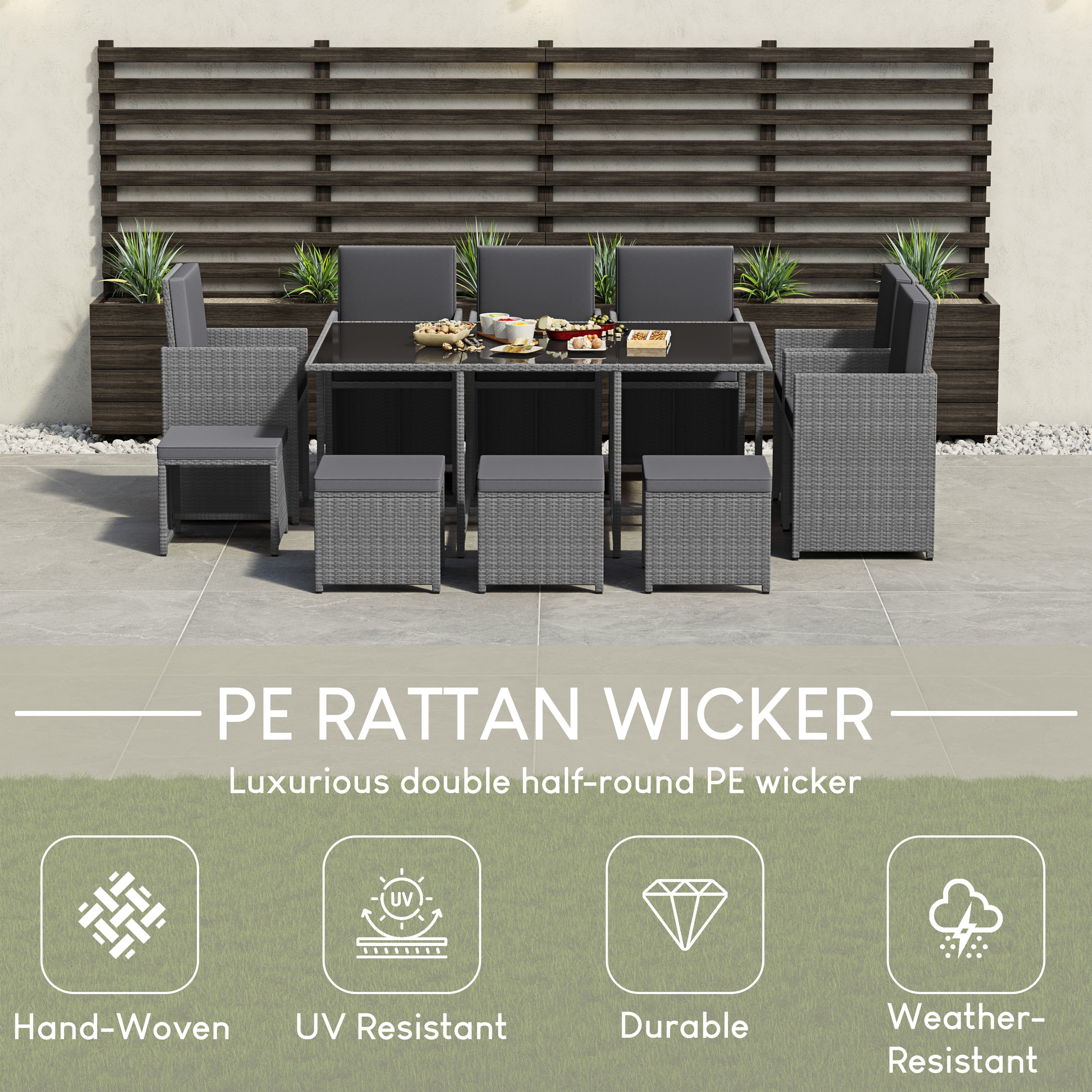 Cuba 10-Seater Rattan Set, Grey