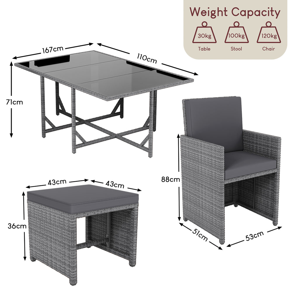 Cuba 10-Seater Rattan Set, Grey