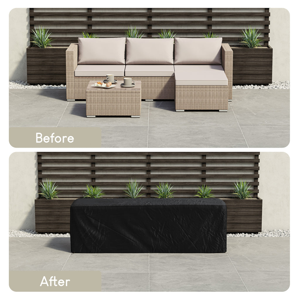 Hampton 4 Seater Corner Rattan Set, Grey & Outdoor Patio Furniture Cover