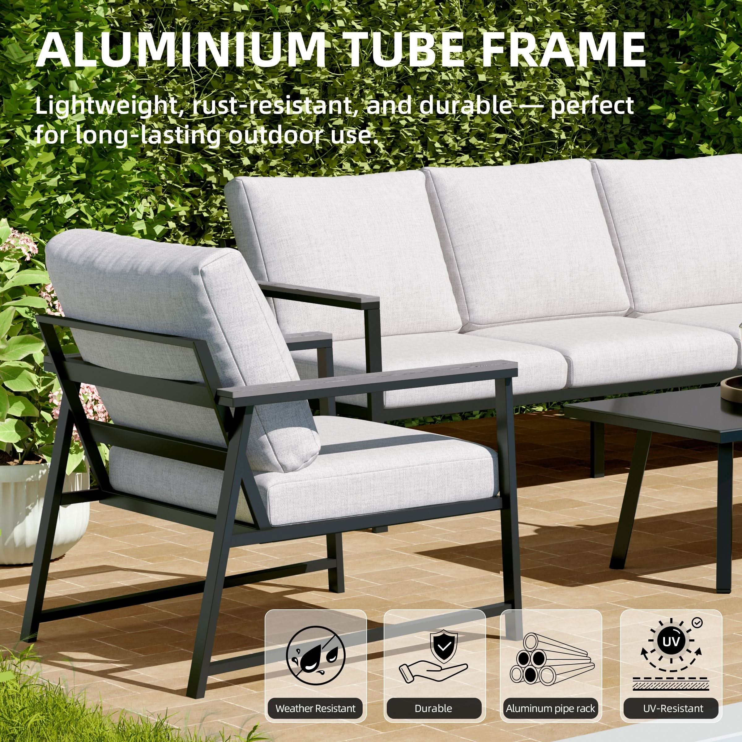 4 Piece Aluminium Outdoor Sofa Set with Glass Table Garden Furniture
