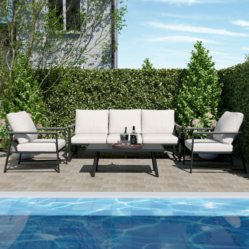 4 Piece Aluminium Outdoor Sofa Set with Glass Table Garden Furniture
