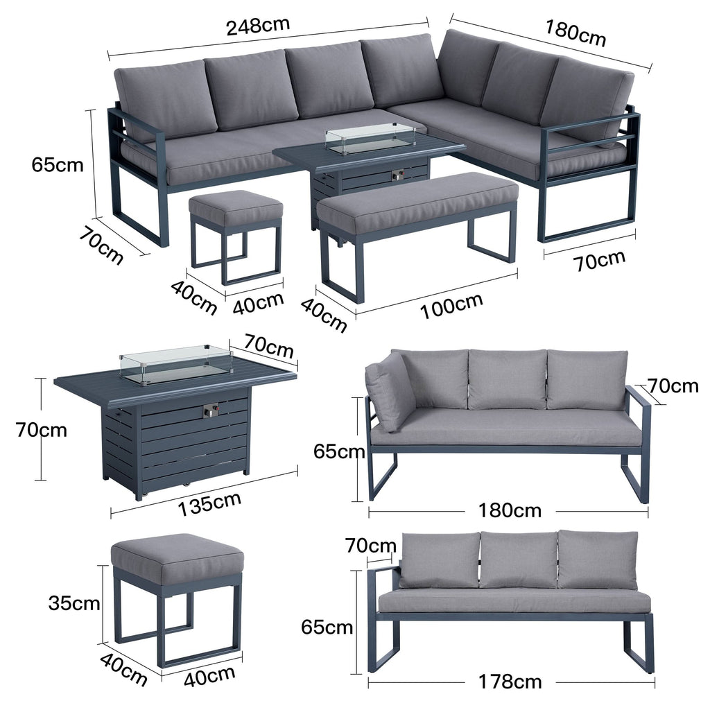 5 Piece Metal Sectional Garden Furniture Set Outdoor Corner Sofa with Cushions and Heated Table