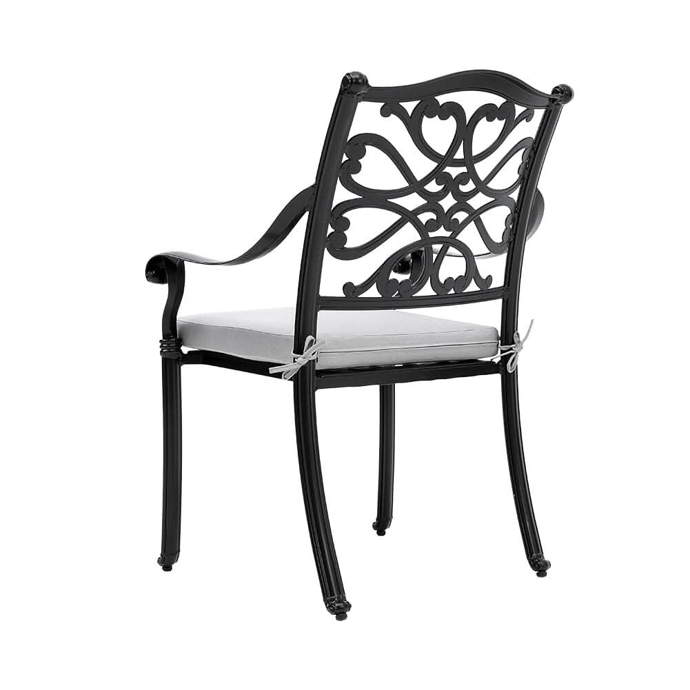 4Pcs Cast Aluminum Patio Dining Armchair with Black Frame and white Cushions