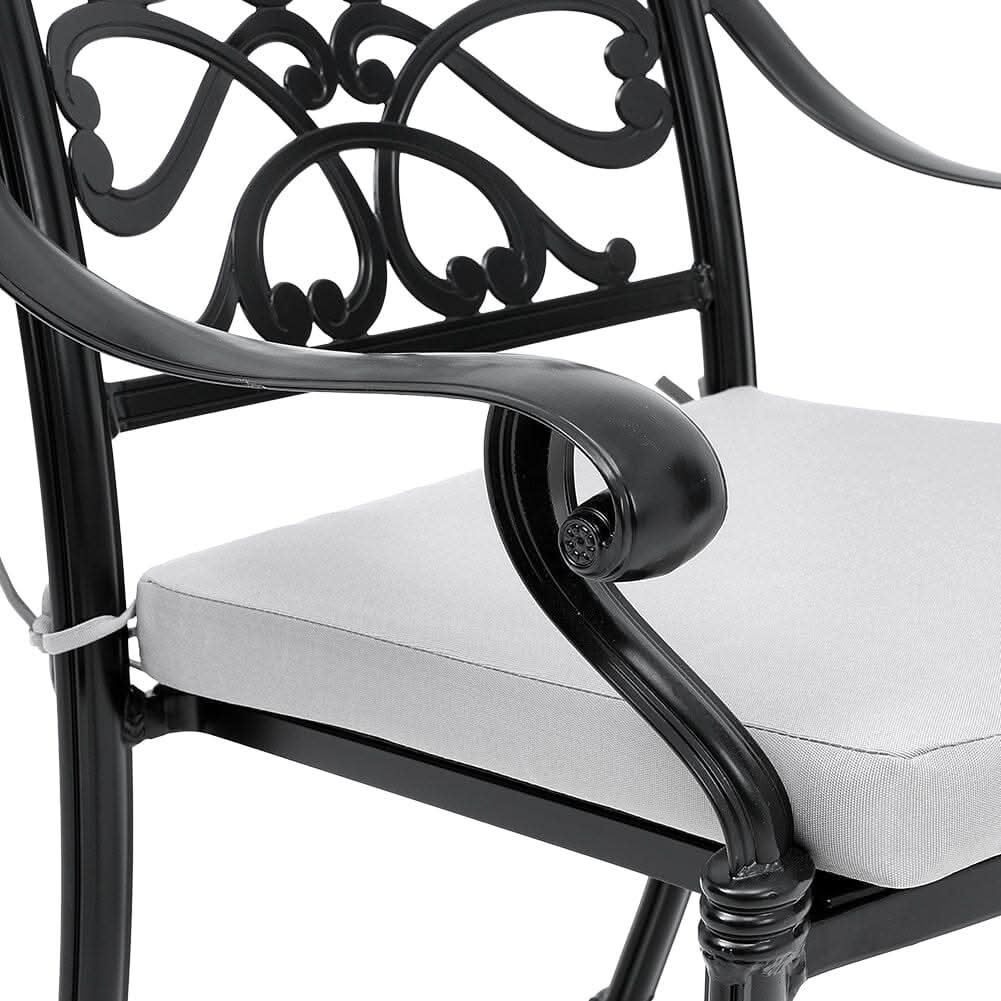 4Pcs Cast Aluminum Patio Dining Armchair with Black Frame and white Cushions