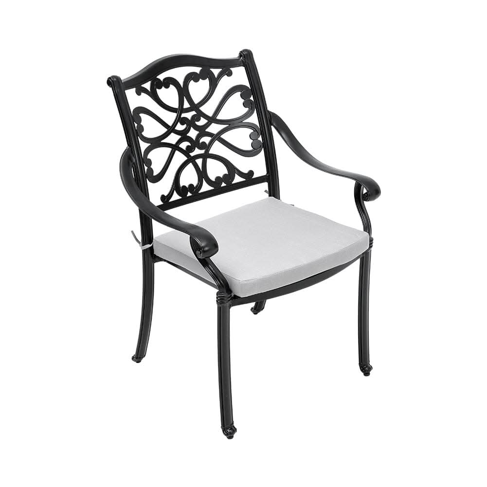 4Pcs Cast Aluminum Patio Dining Armchair with Black Frame and white Cushions