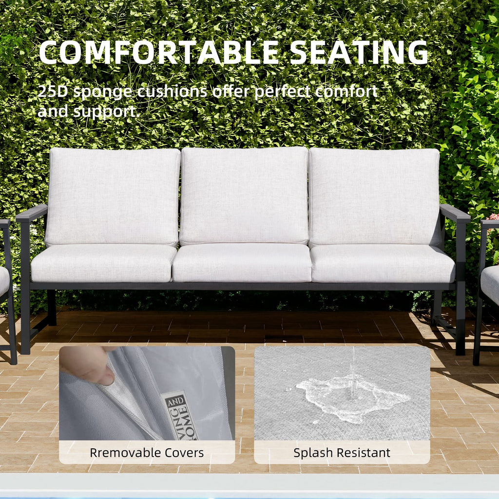 4 Piece Aluminium Outdoor Sofa Set with Glass Table Garden Furniture