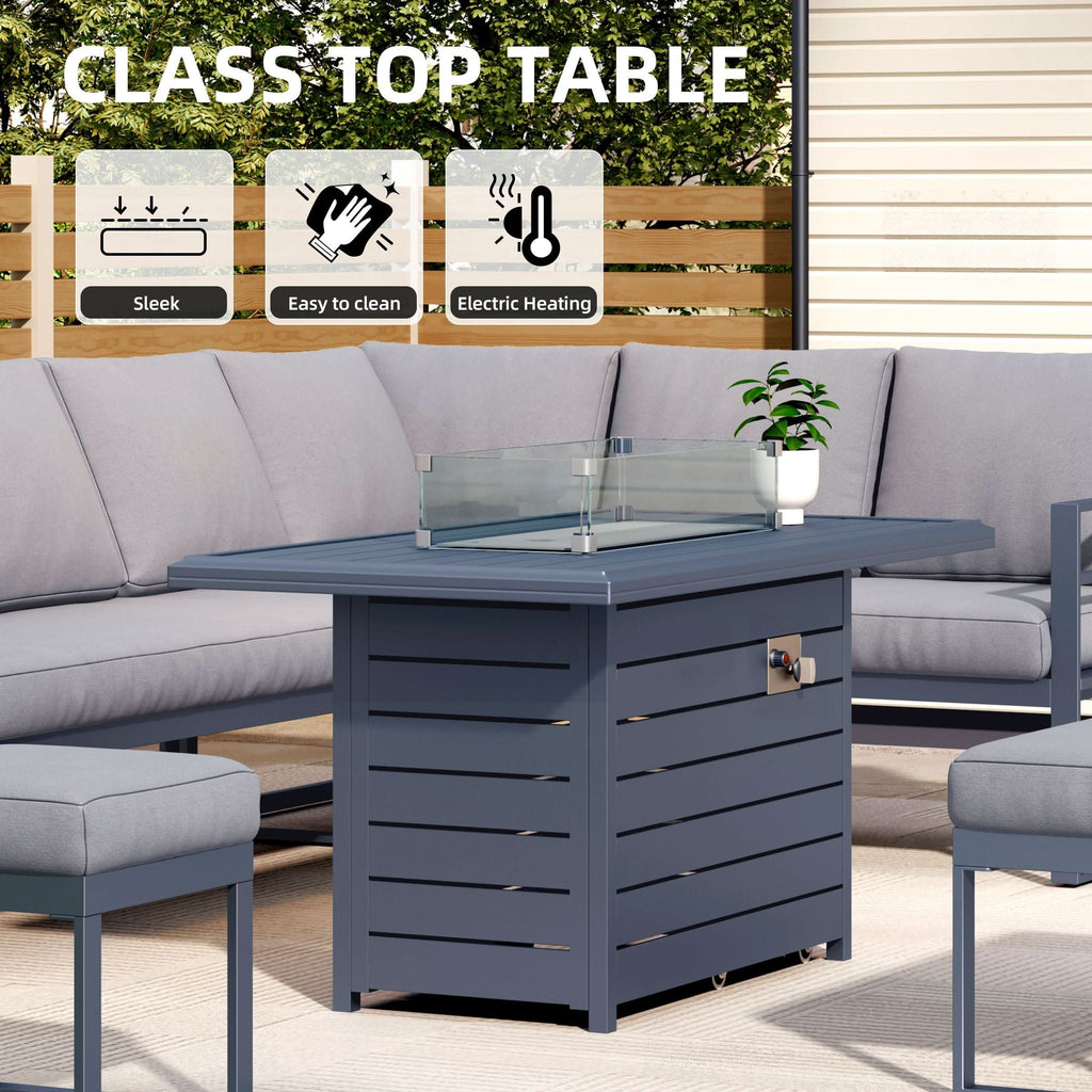 5 Piece Metal Sectional Garden Furniture Set Outdoor Corner Sofa with Cushions and Heated Table
