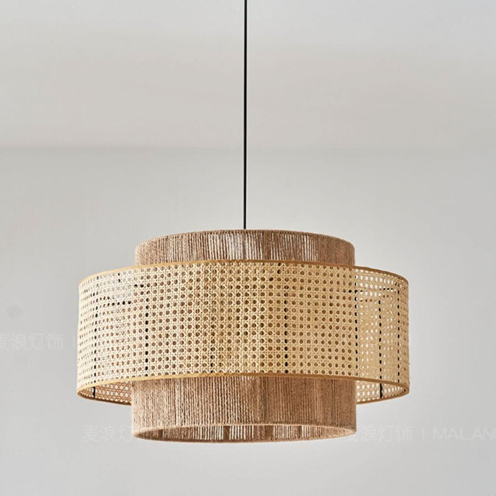 Lightsin Natural Woven Rattan and Hemp Rope Rustic Pendant Light Fixture