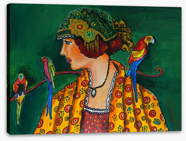 The girl with parrots