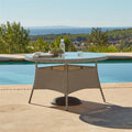 Kemble 6 Seater Round Rattan Garden Dining Table - Light Grey with Clear Glass Top
