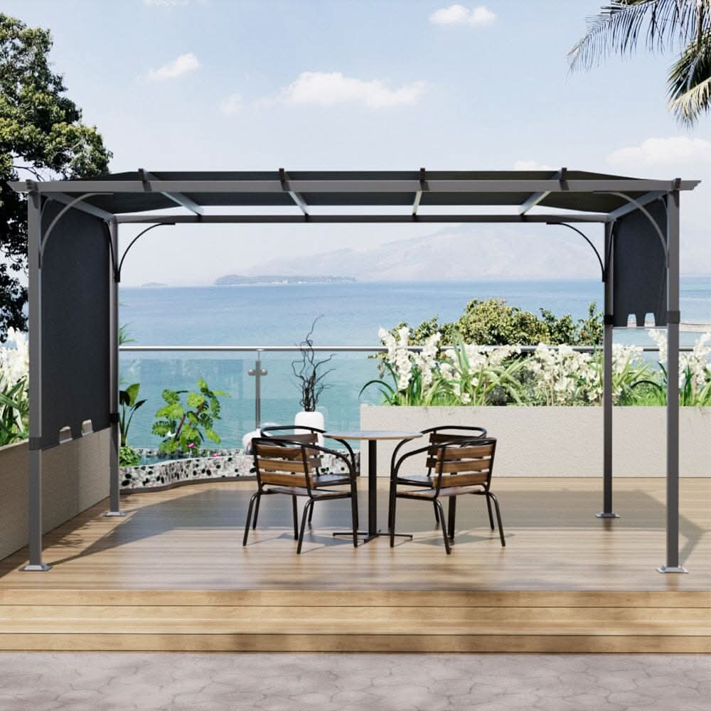 3x3x2.3m/3x4x2.3m Dark Grey Pergola Style Shade Canopy with Adjustable Roof