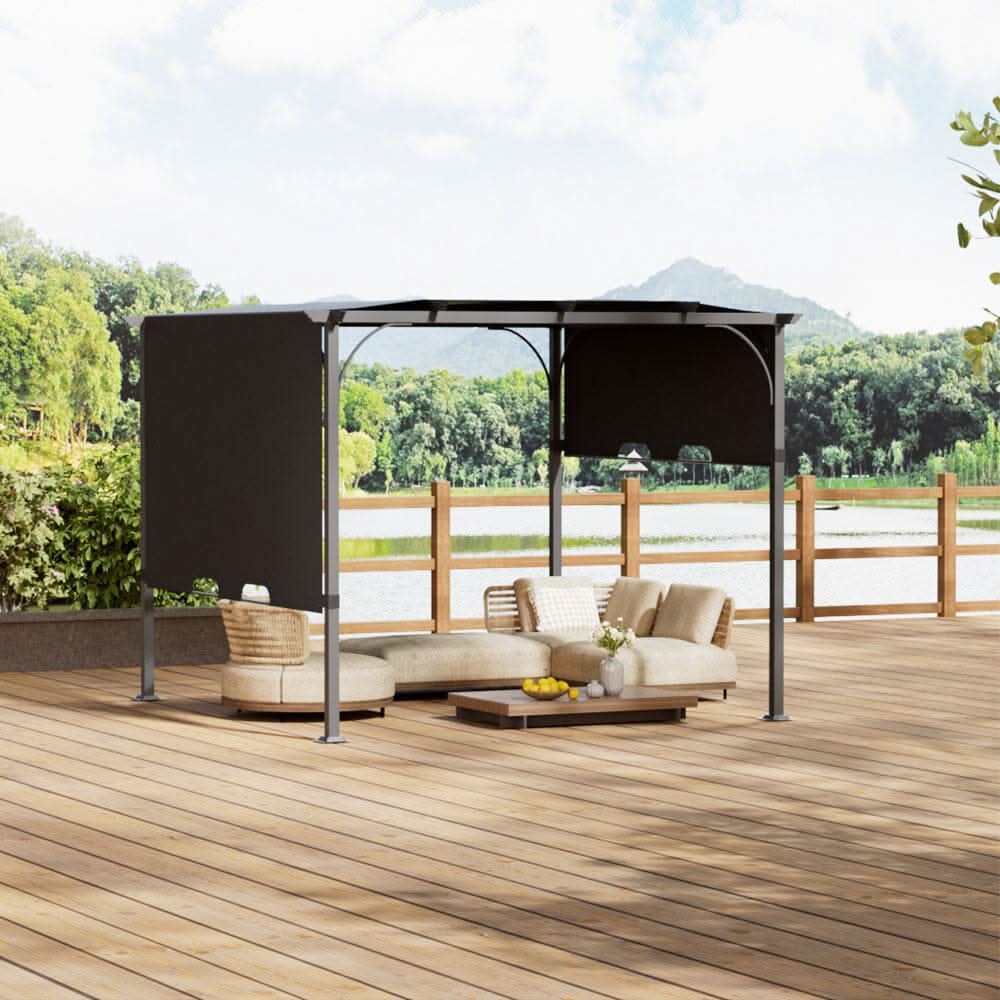 3x3x2.3m/3x4x2.3m Dark Grey Pergola Style Shade Canopy with Adjustable Roof