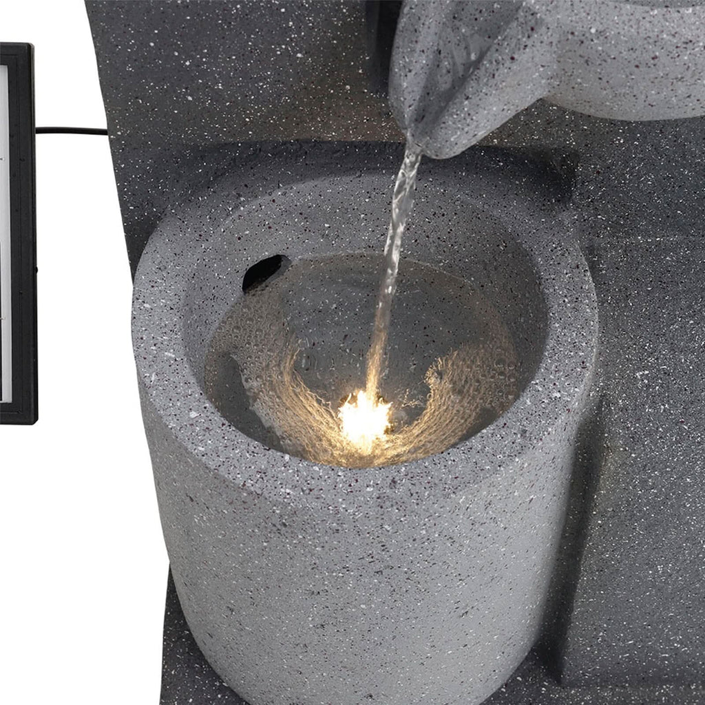 Garden Cascading Fountain Solar LED Light Rockfall Water Feature