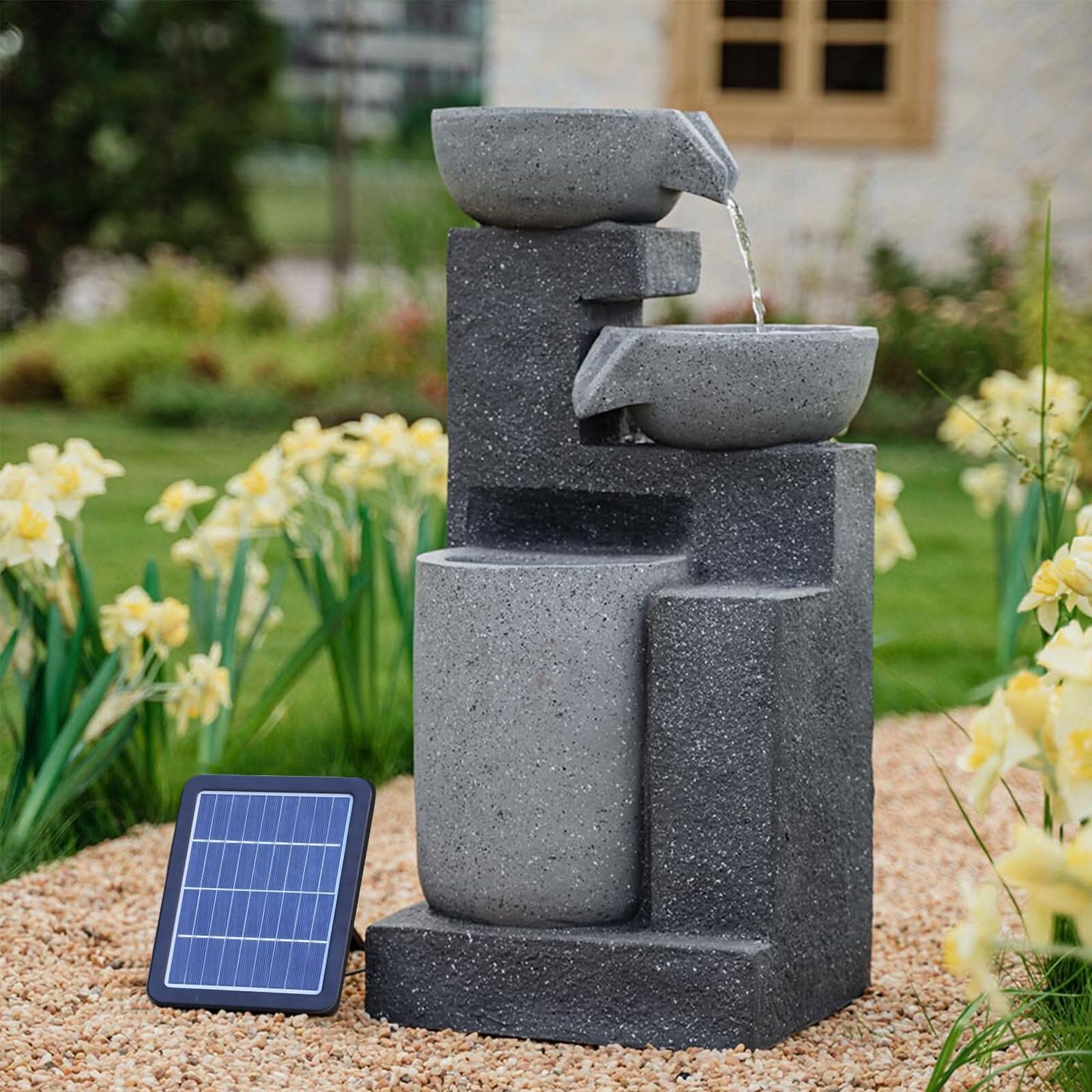 Garden Cascading Fountain Solar LED Light Rockfall Water Feature