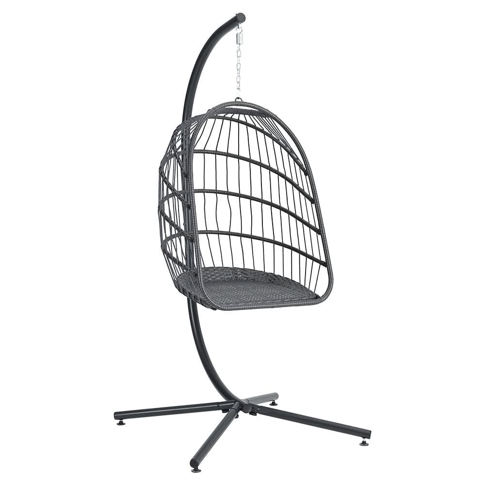 Black Rattan Patio Swing Chairs with Stand and Cushion