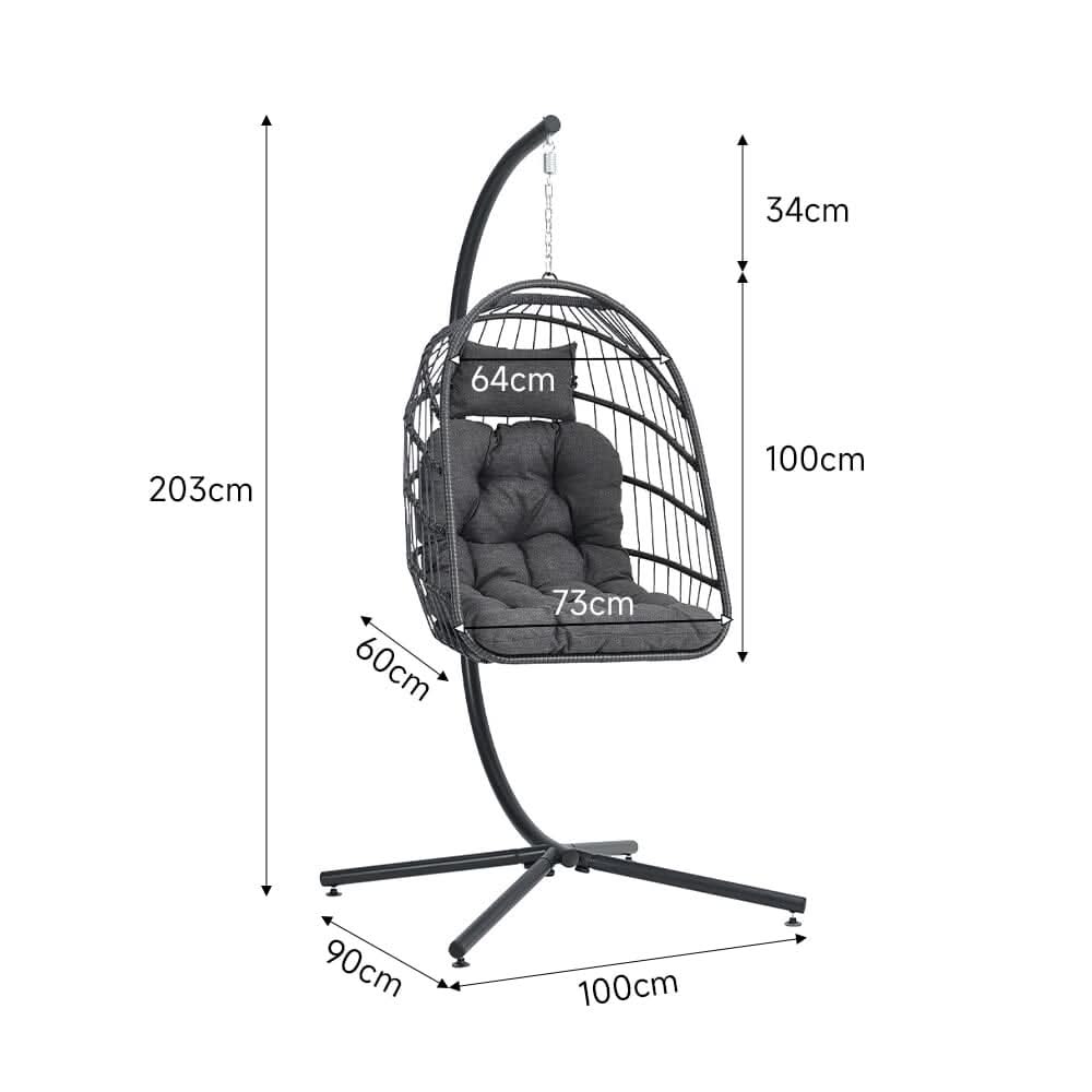 Black Rattan Patio Swing Chairs with Stand and Cushion