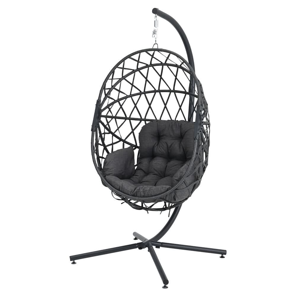 Black Wicker Rattan Swing Basket Chair with Soft Cushion