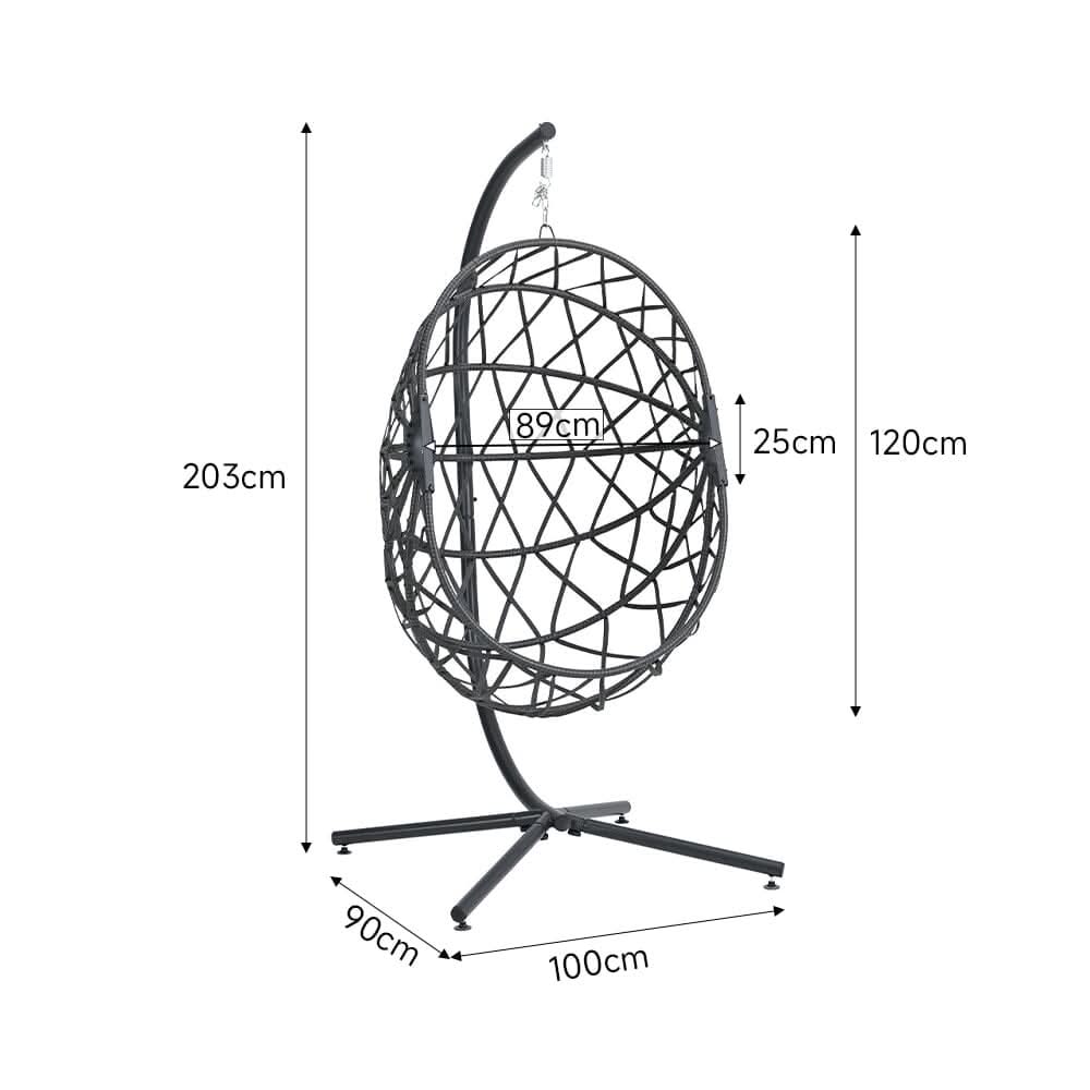 Black Wicker Rattan Swing Basket Chair with Soft Cushion