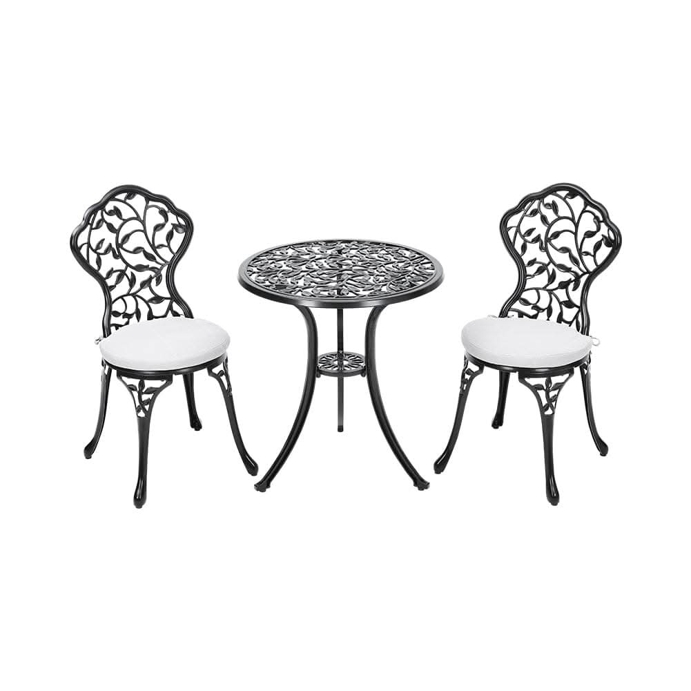 3pcs Black Cast Aluminum Bistro Table and Chairs Set